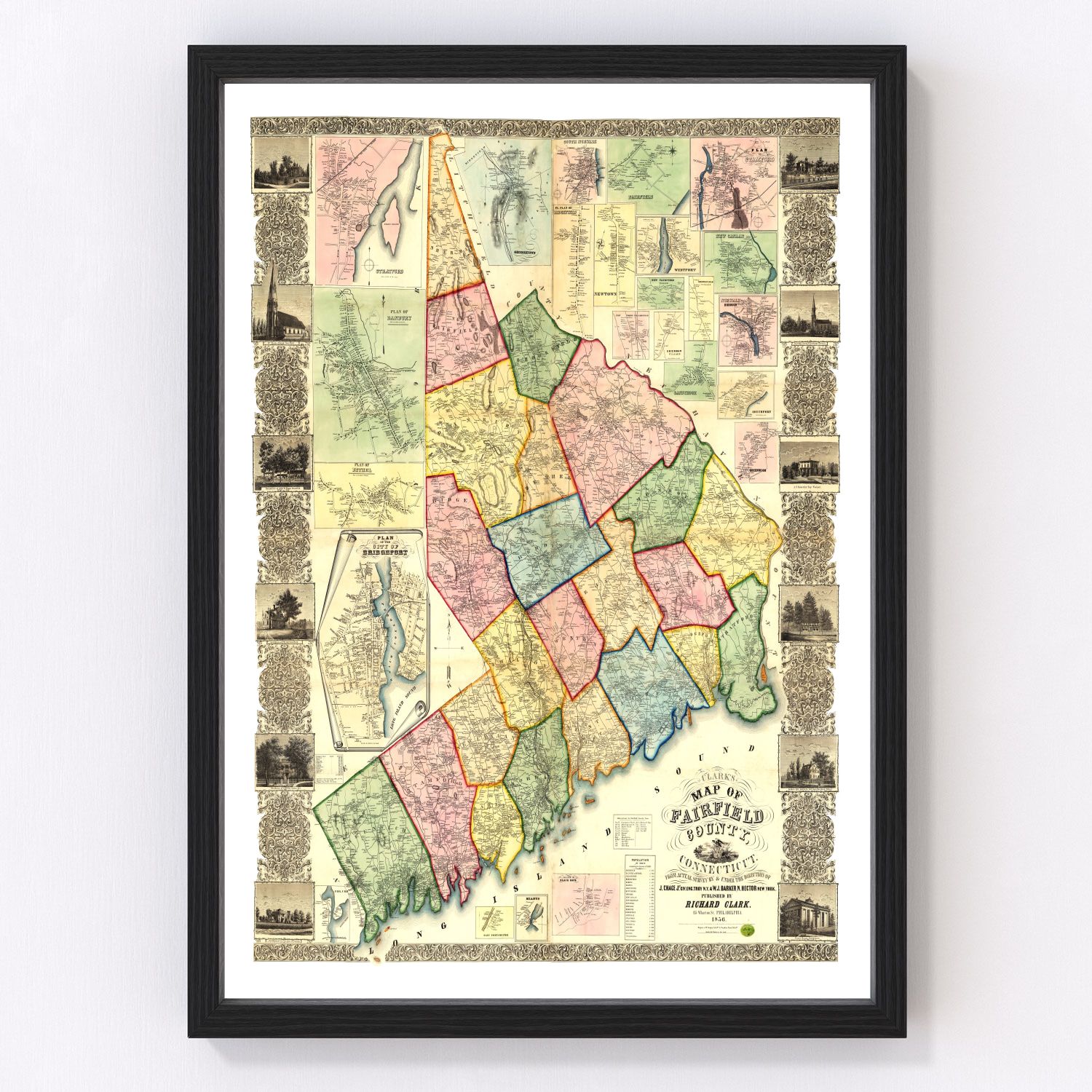 Vintage Map of Fairfield County, Connecticut 1856
