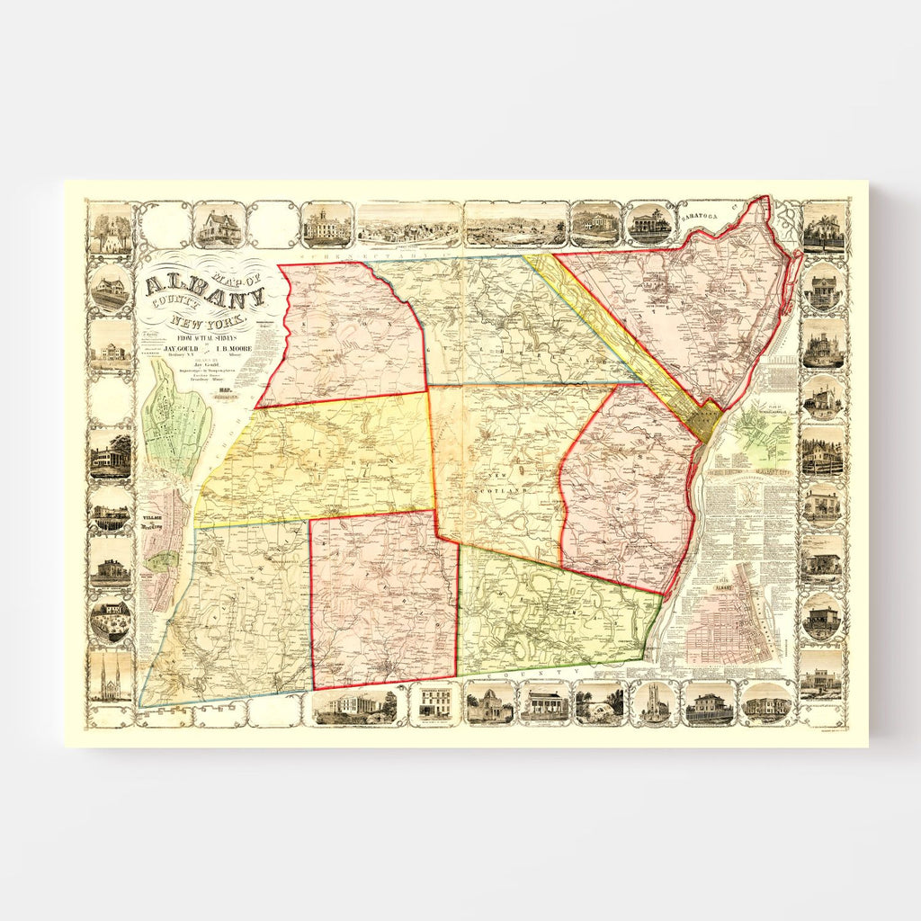 Vintage Map of Albany County, New York 1854