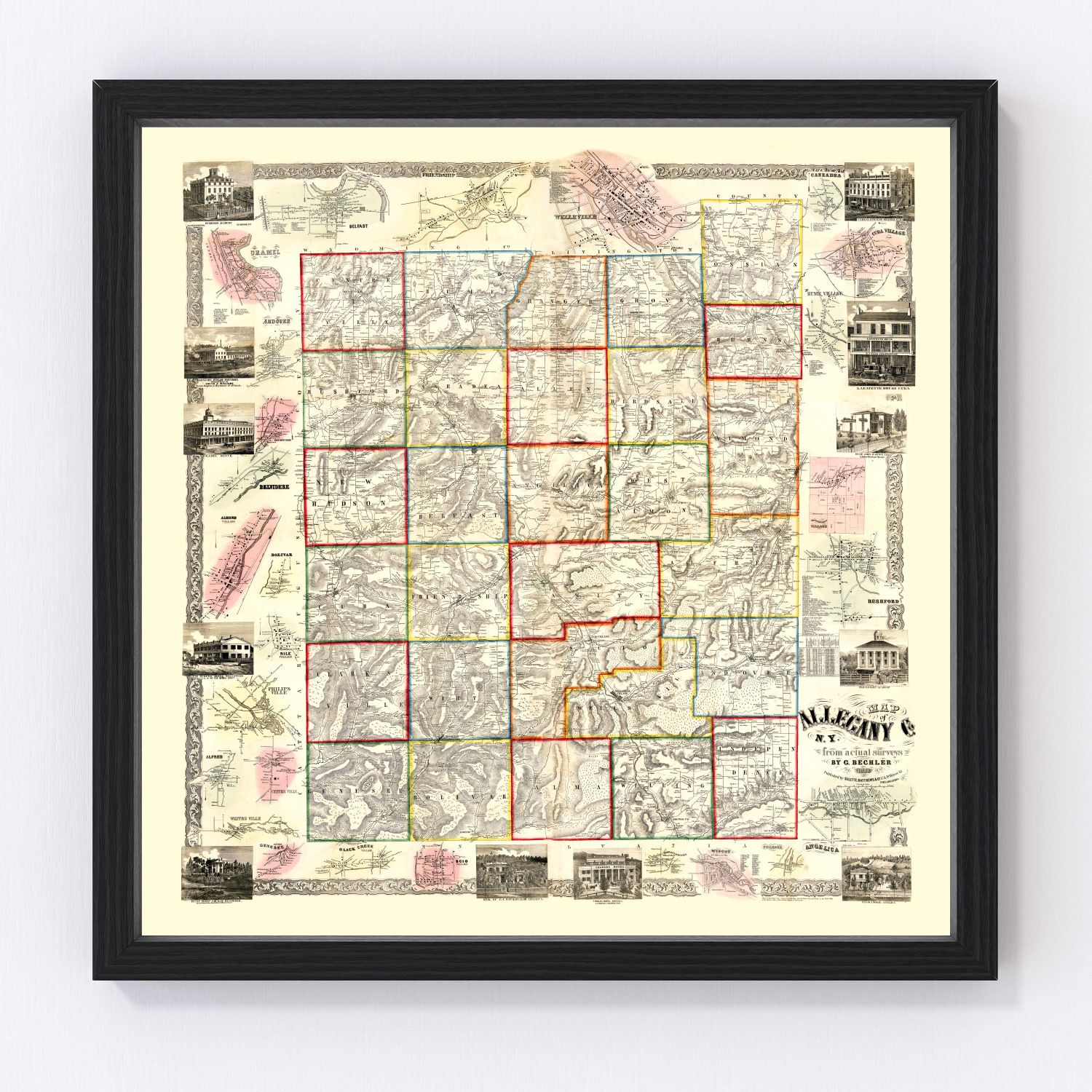 Vintage Map of Allegany County, New York 1856
