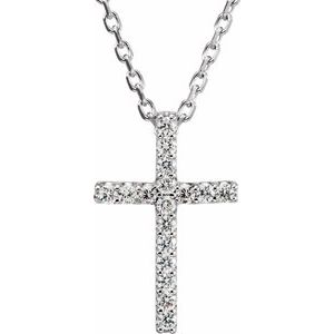 14K White Gold .06 CTW Lab-Grown Diamond Petite Cross 16" Necklace