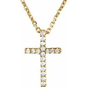 14K Yellow Gold .06 CTW Lab-Grown Diamond Petite Cross 16" Necklace
