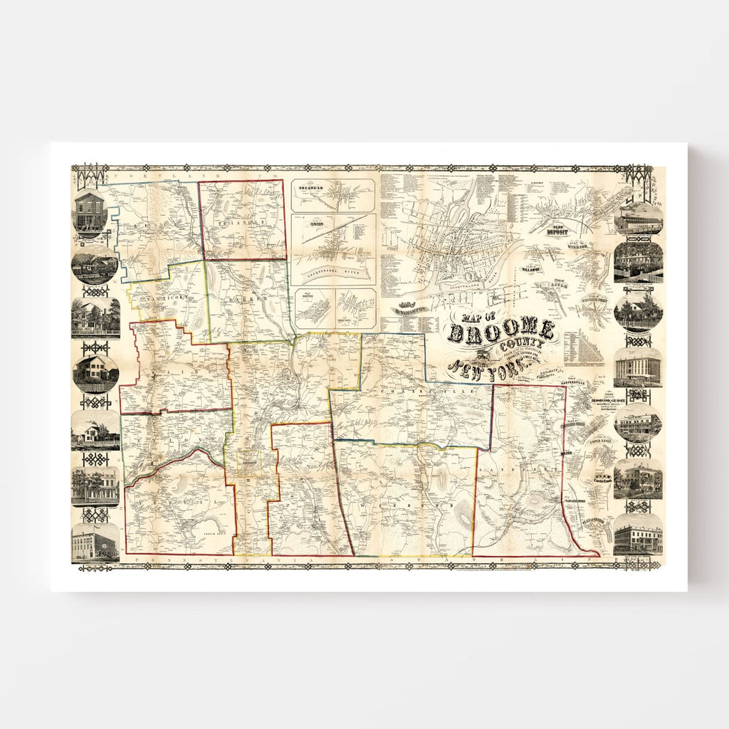 Vintage Map of Broome County, New York 1855