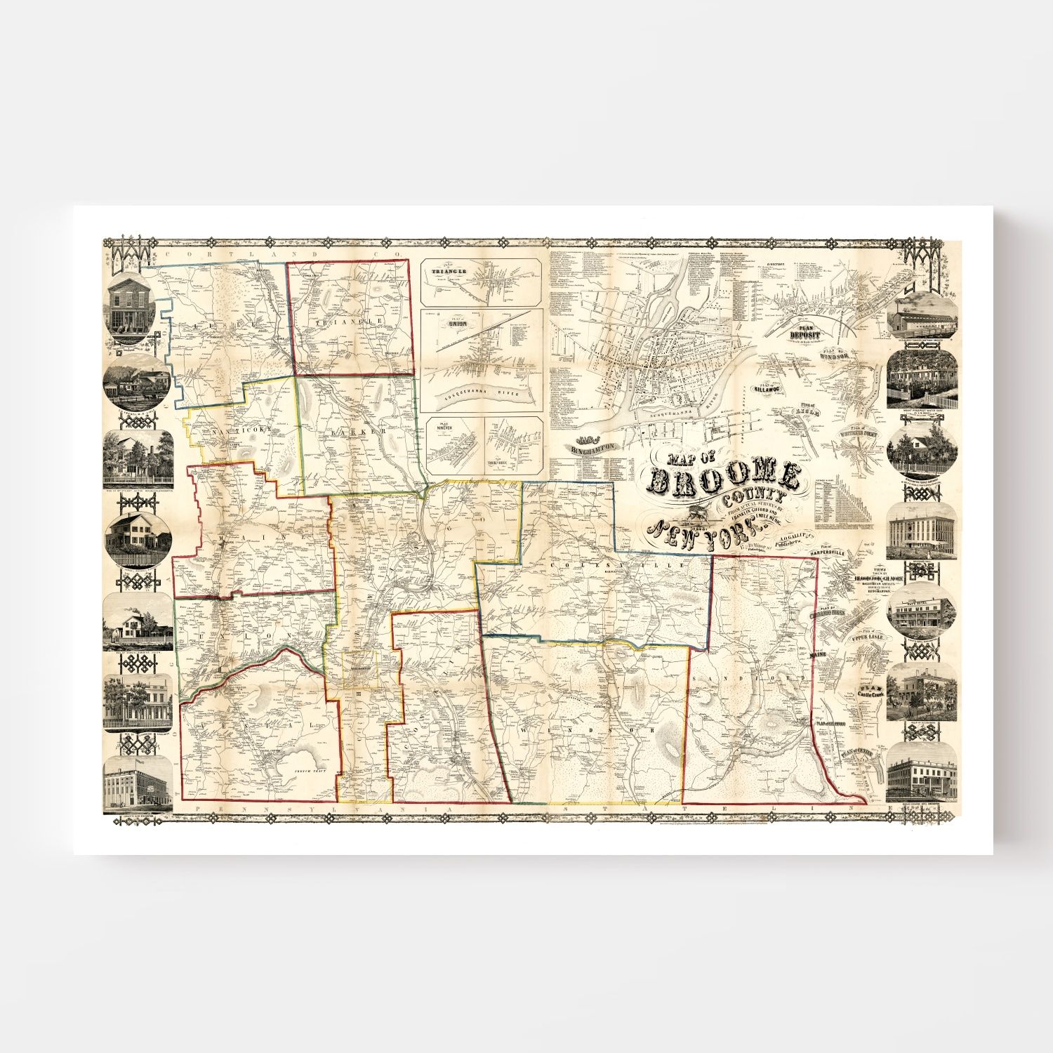 Vintage Map of Broome County, New York 1855