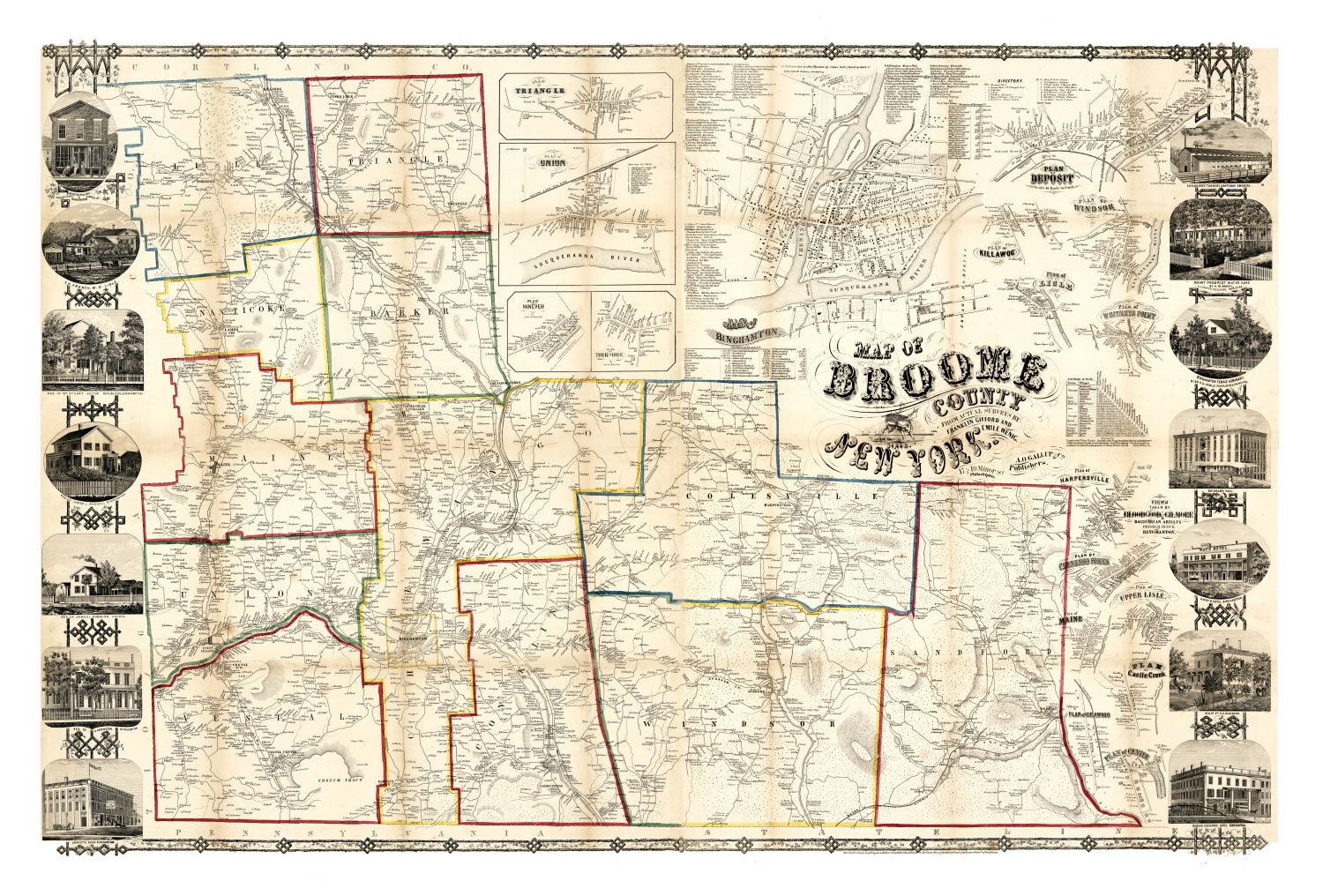 Vintage Map of Broome County, New York 1855