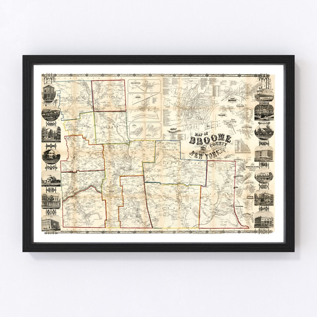 Vintage Map of Broome County, New York 1855