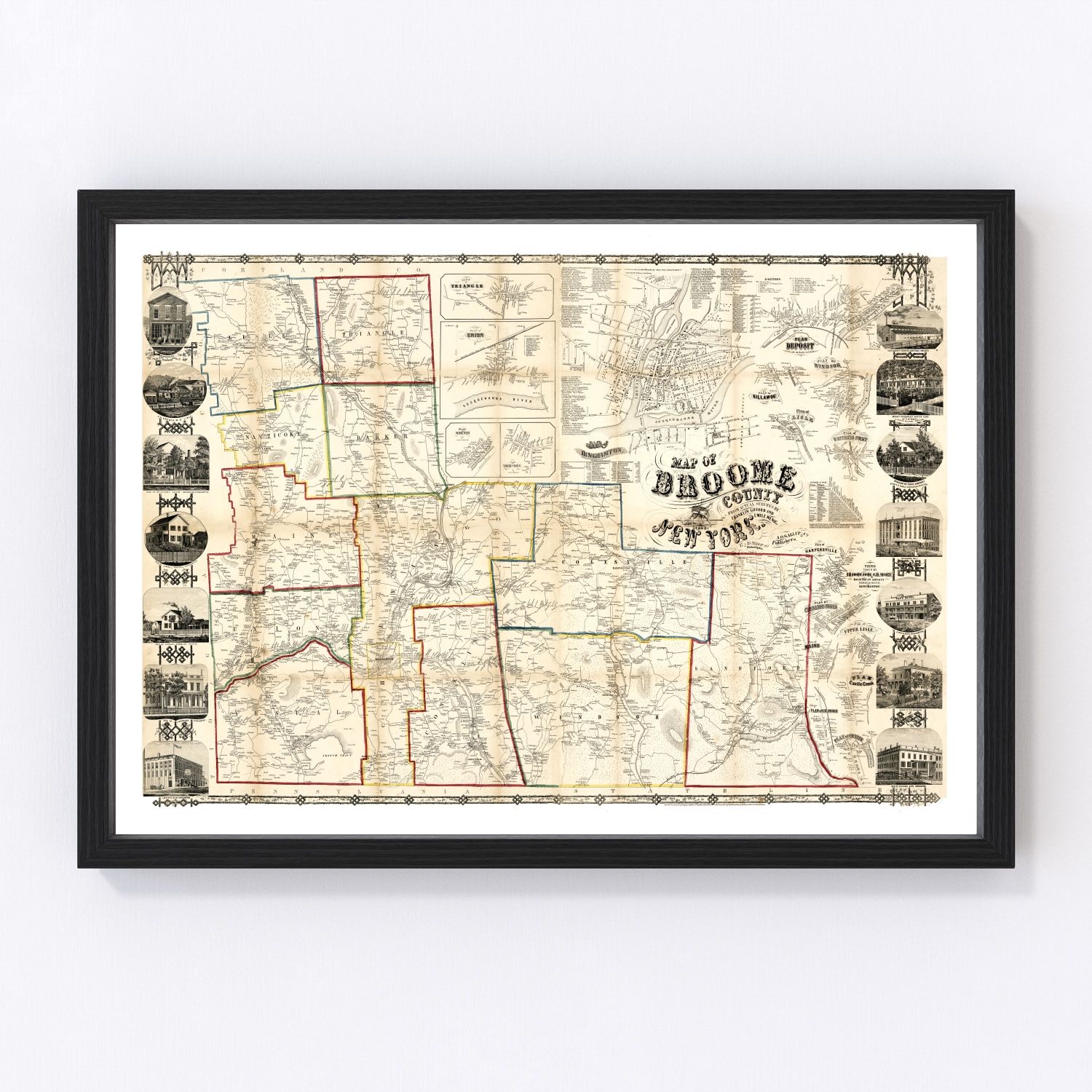 Vintage Map of Broome County, New York 1855
