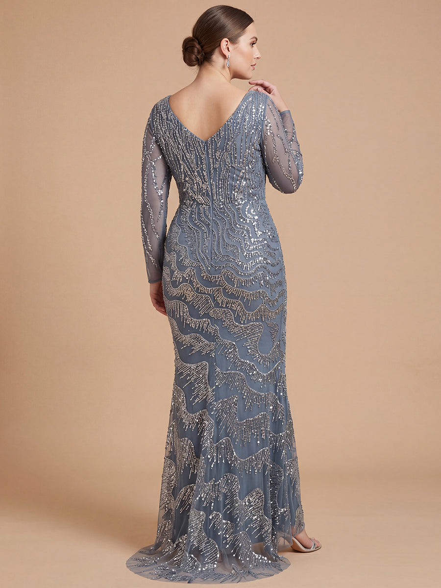 Long Sleeve V-Neck Sheath Gown | Lara 28949