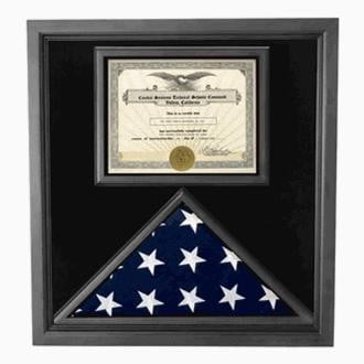 Premium USA-Made Solid wood Flag Document Case Black Finish, display an 8.5 X 11 certificate