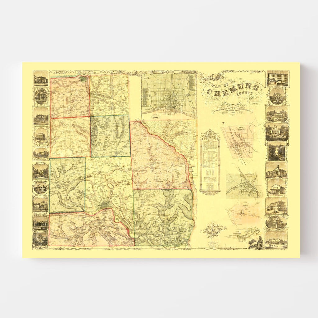 Vintage Map of Chemung County, New York 1853