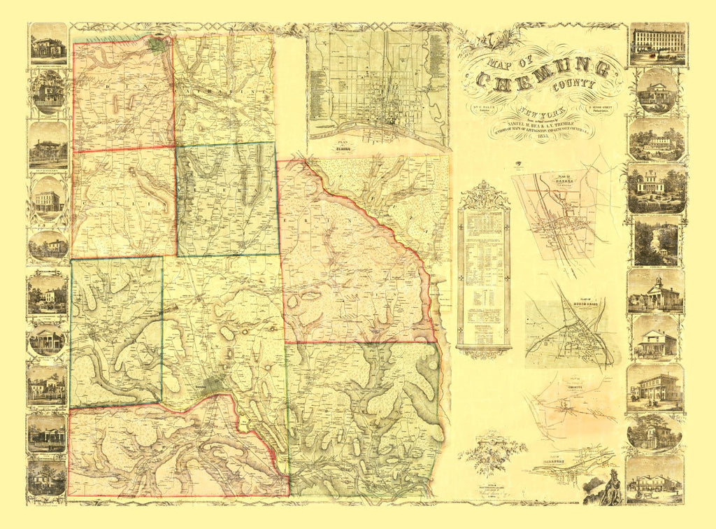 Vintage Map of Chemung County, New York 1853