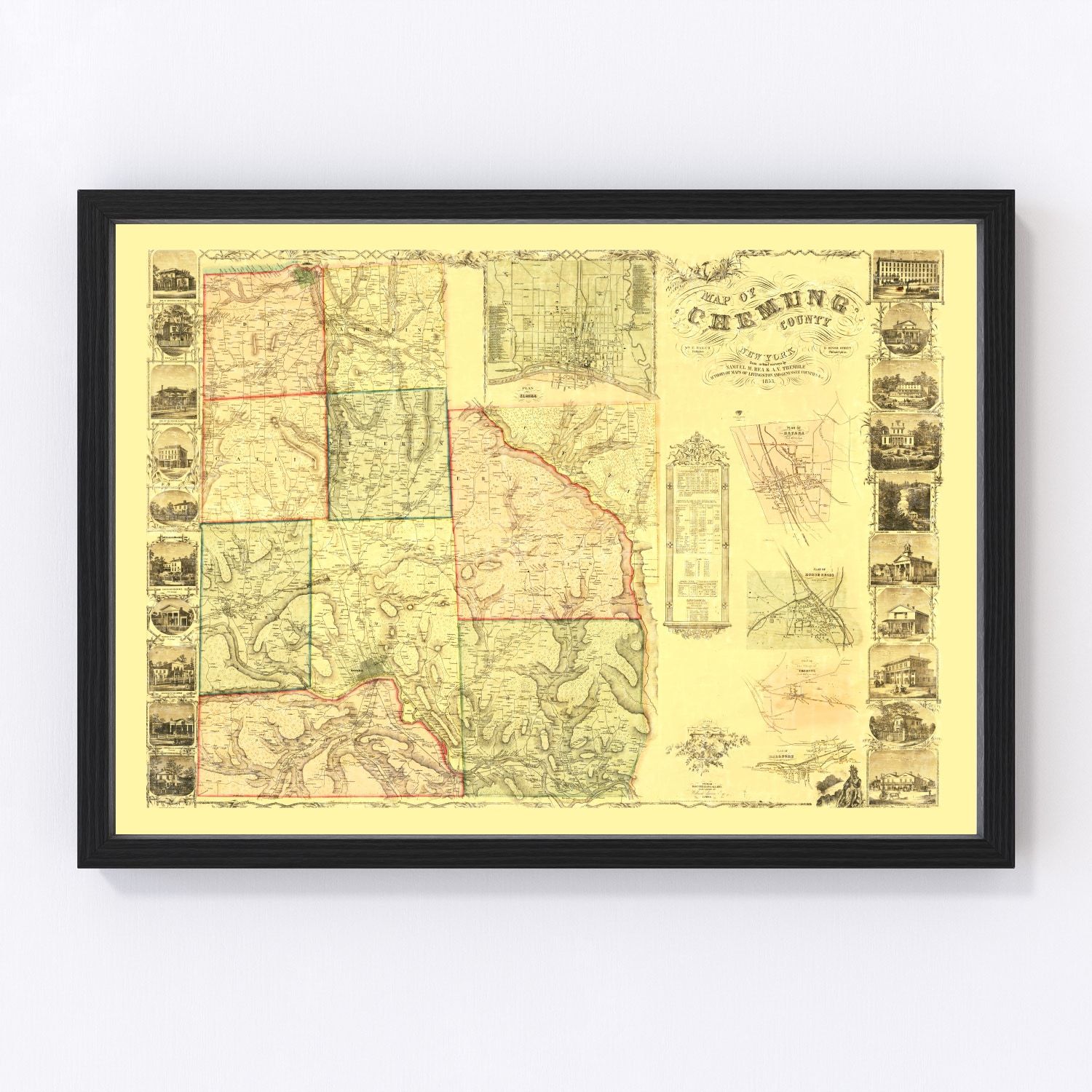 Vintage Map of Chemung County, New York 1853