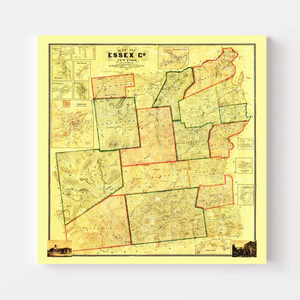 Vintage Map of Essex County, New York 1858