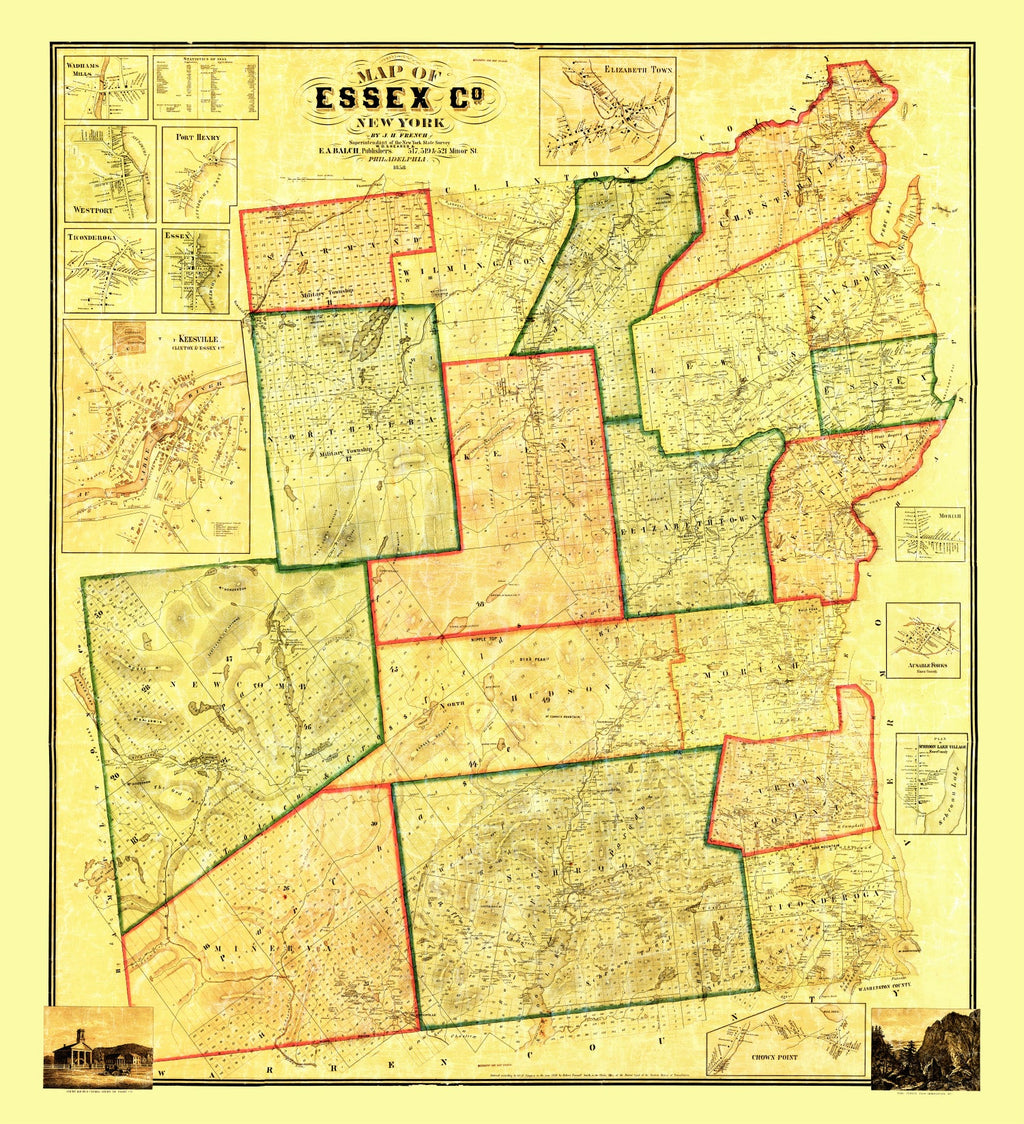 Vintage Map of Essex County, New York 1858