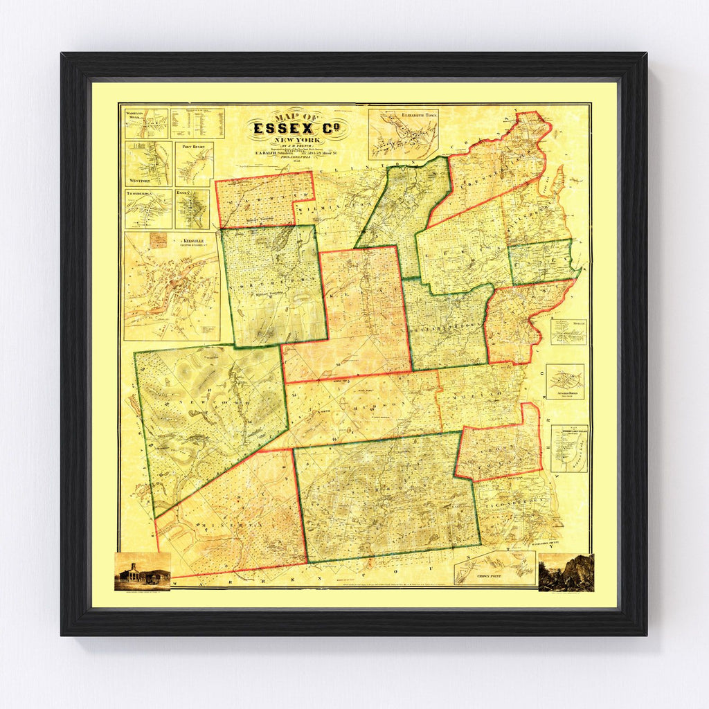 Vintage Map of Essex County, New York 1858