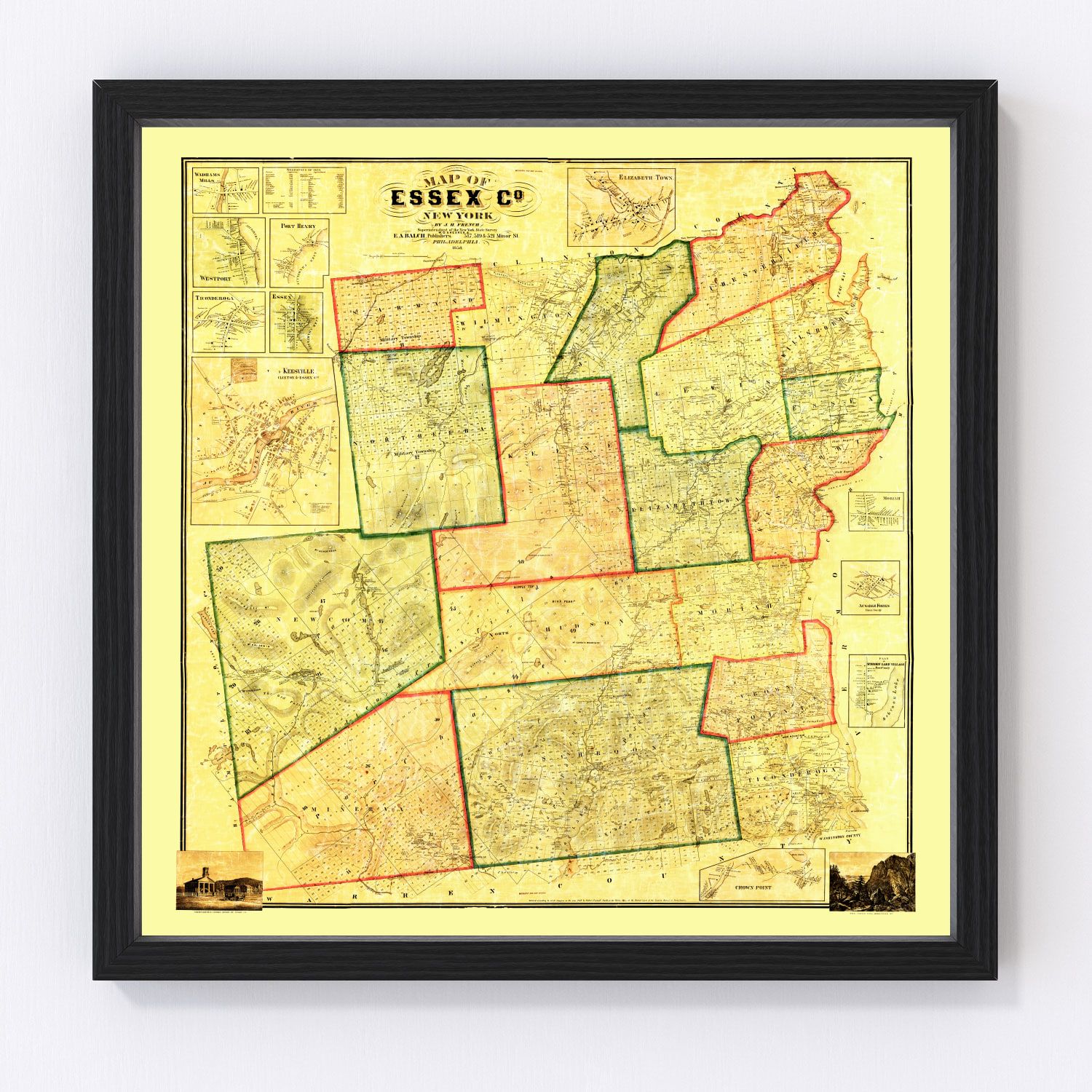 Vintage Map of Essex County, New York 1858