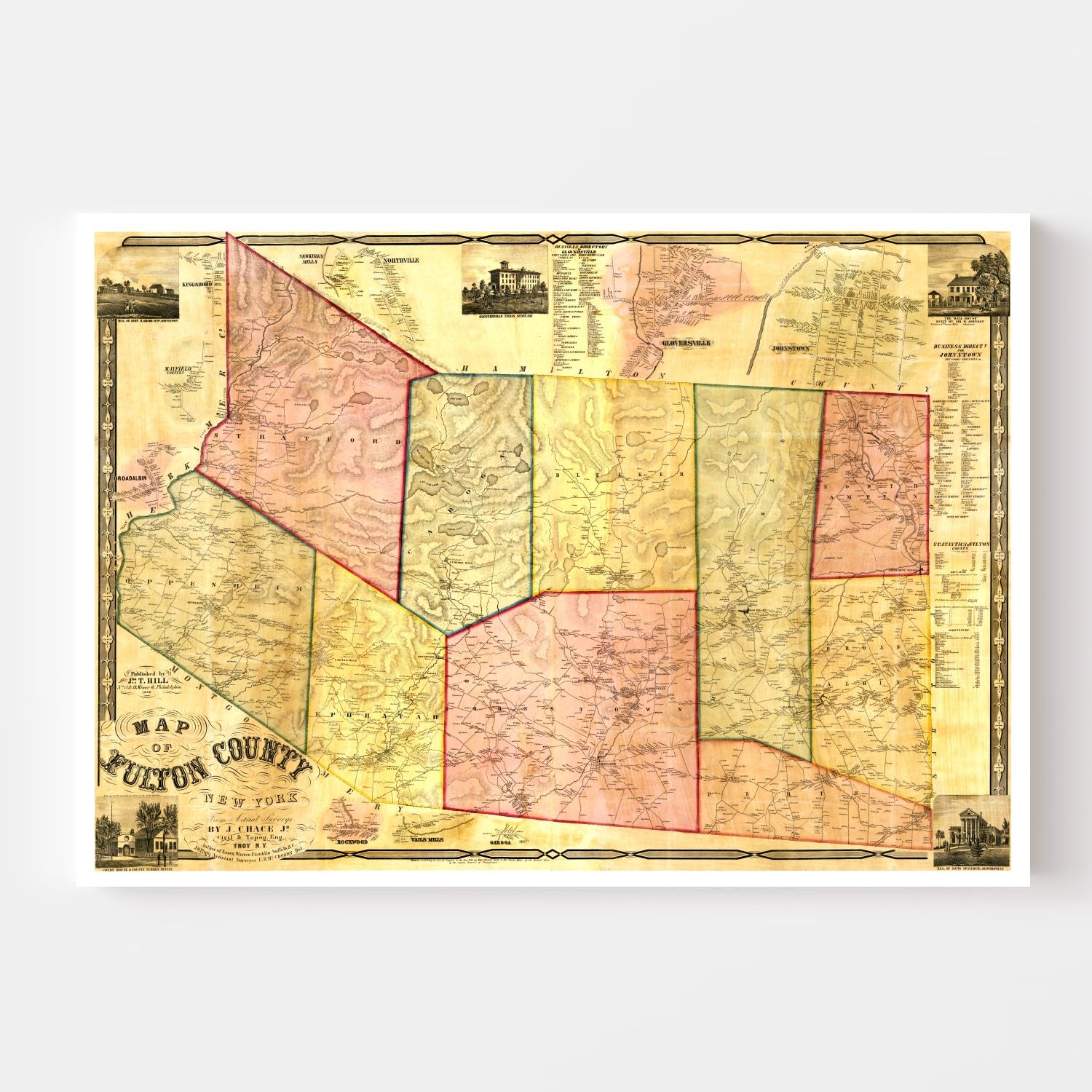 Vintage Map of Fulton County, New York 1856