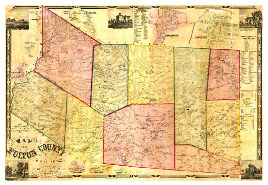 Vintage Map of Fulton County, New York 1856