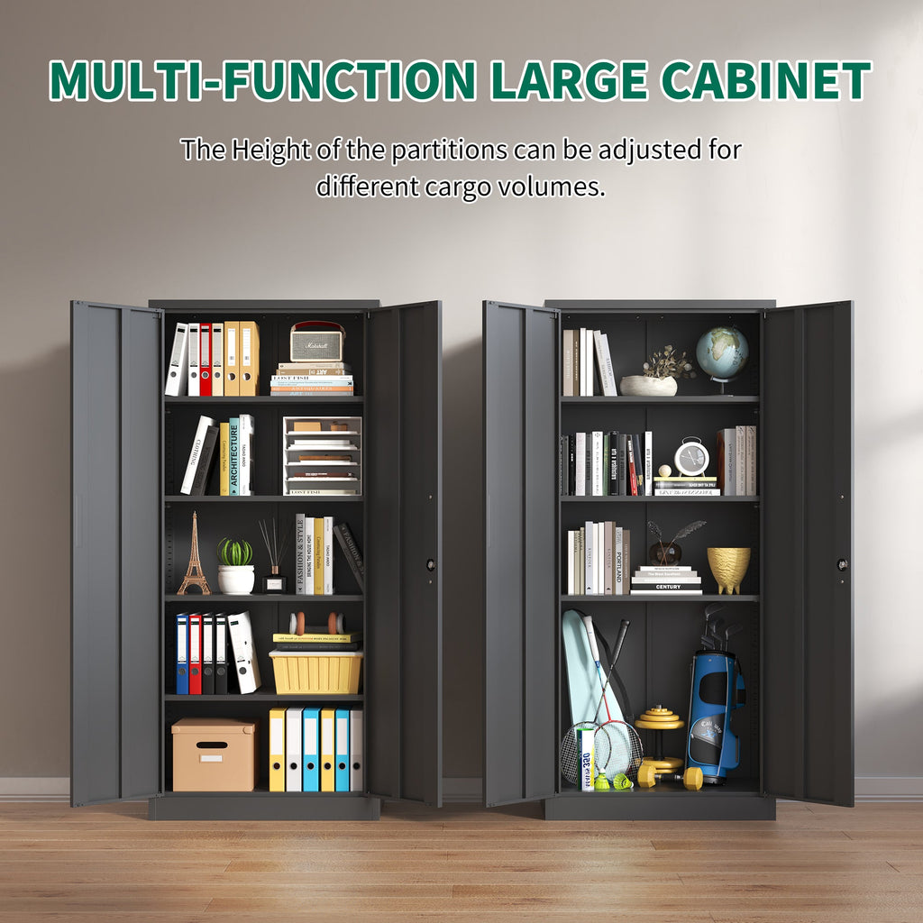Heavy Metal 72'H Garage Storage Cabinet with Locking Doors, Black Steel, Adjustable Shelves