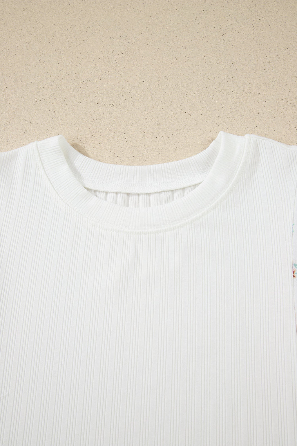 Floral Patchwork Ribbed Knit Short Sleeve Top