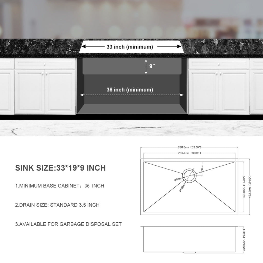 Undermount Stainless Steel Kitchen Sink, Deep Single Bowl Basin