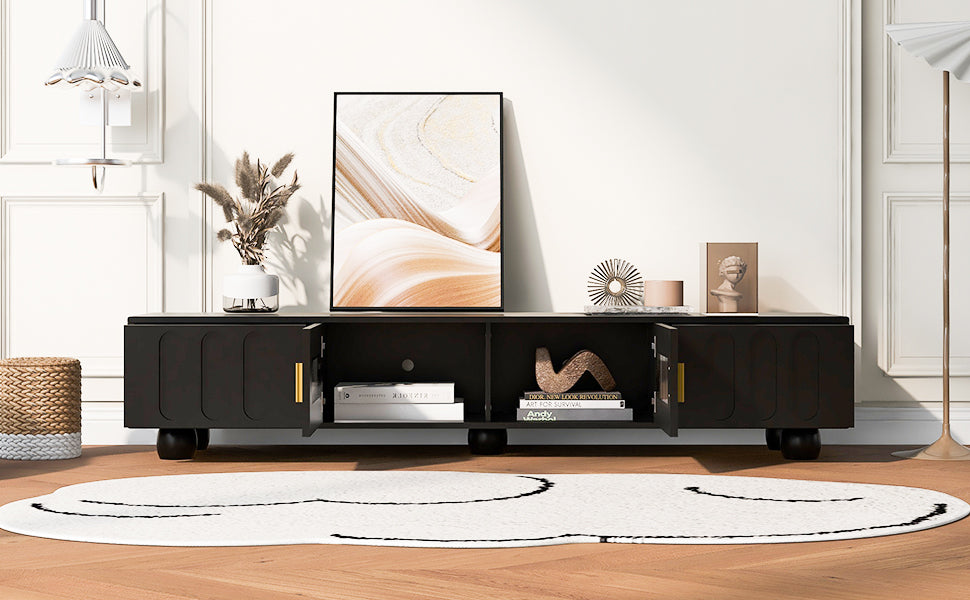 U-Can Modern TV Stand for TVs up to 80 Inches, Entertainment Center with Glass Door, TV Storage Cabinet with Solid Wood Legs and Metal Handles for Living room(OLD SKU:WF323694AAB )