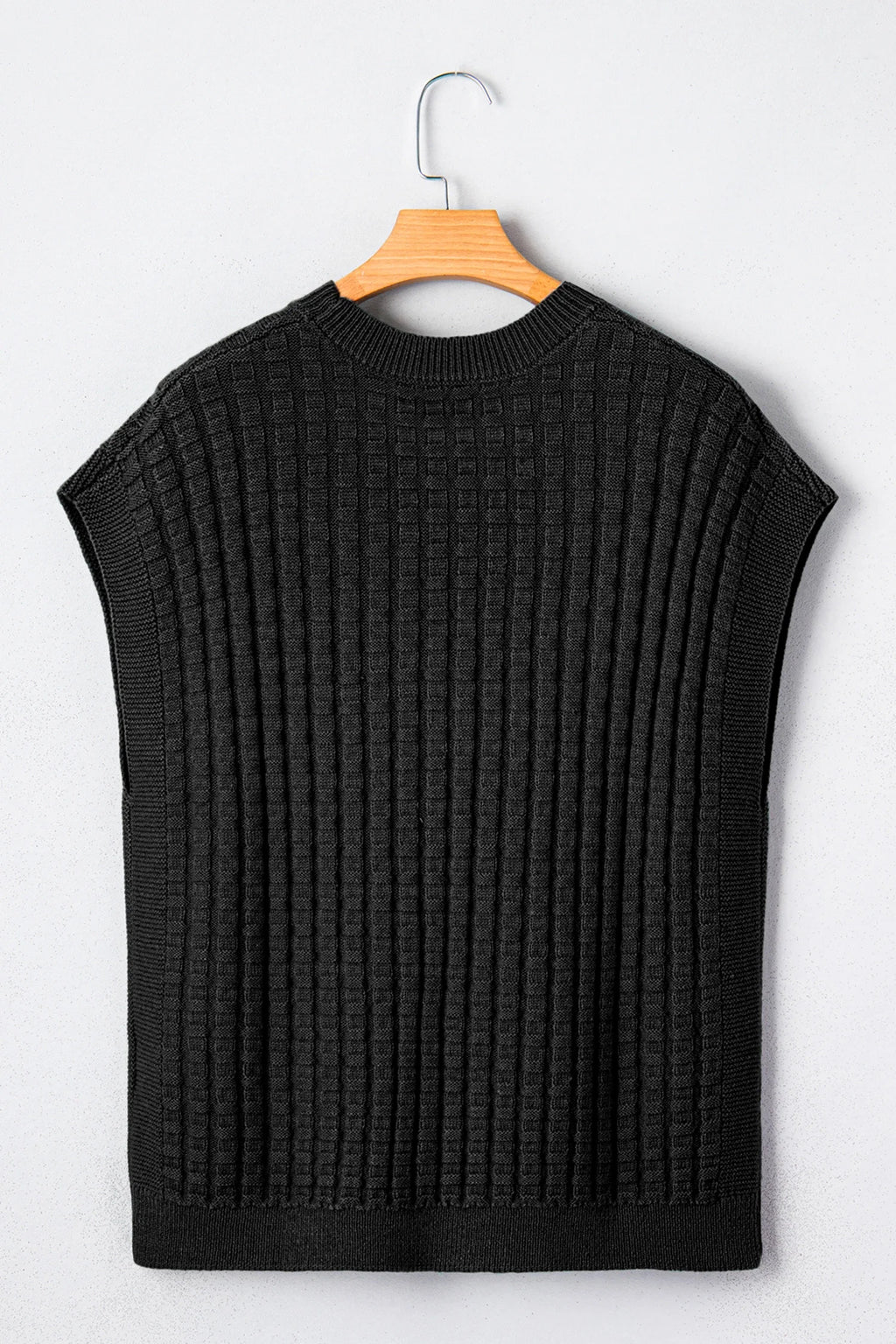 Solid Textured Round Neck Short Sleeve Sweater