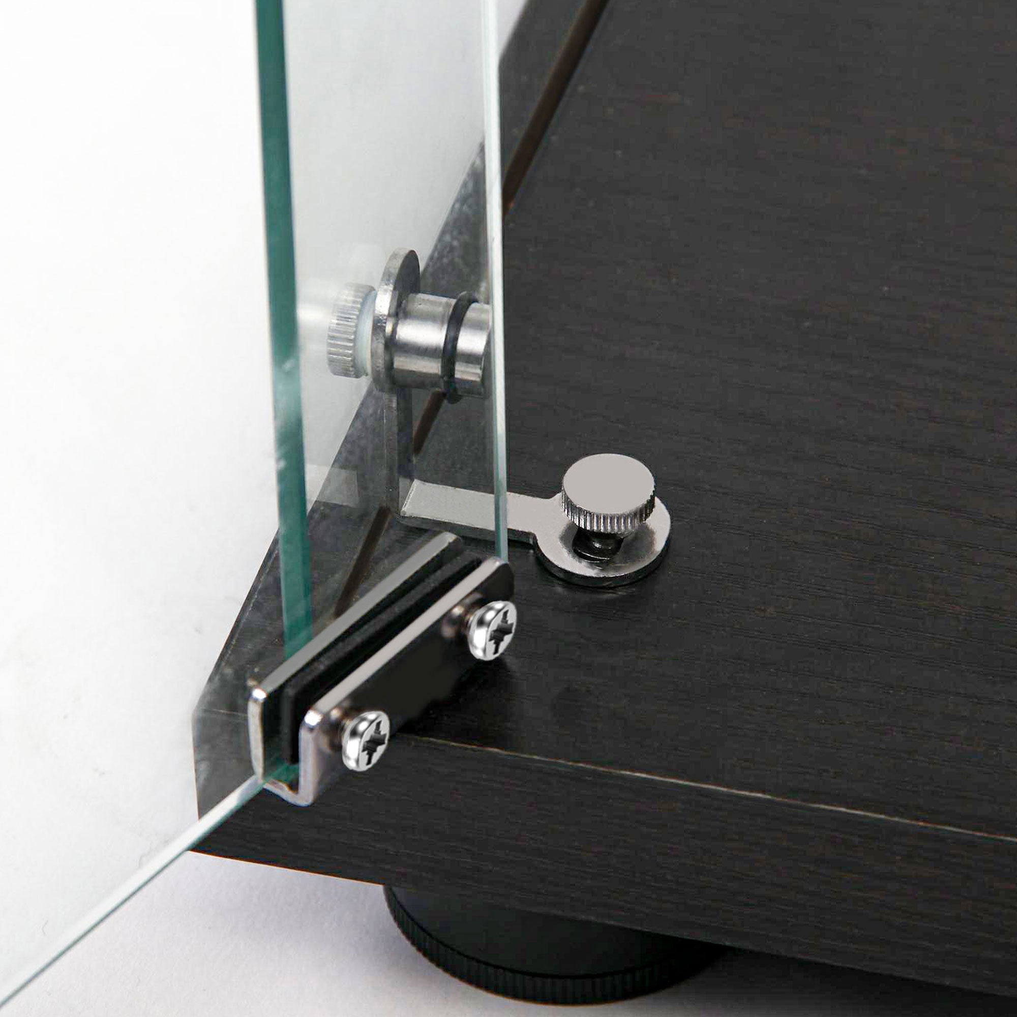 Tempered Glass Display Cabinet, Wine Cabinet, Storage Cabinet, File Cabinet with Bluetooth LED Light Strips, Lock on Door, Tempered Glass Top, Casters at Bottom for Easy Movement, Color: Black