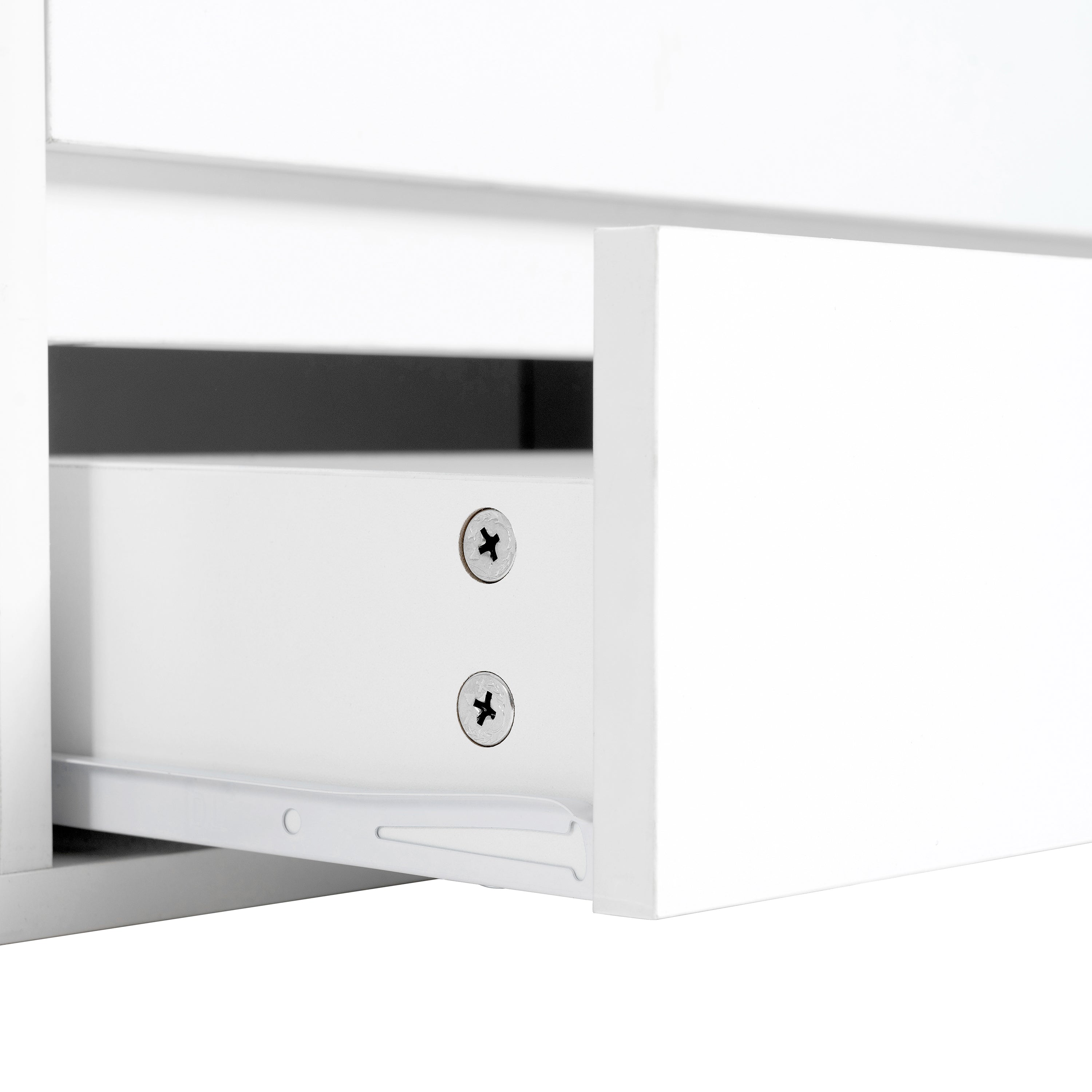 ON-TREND Modern APP Controlled LED TV Stand for TVs Up to 105'', Faux Marble Tabletop Media Console with Tempered Glass Doors, Entertainment Center with 2 Drawers & Cabinets for Living Room, White