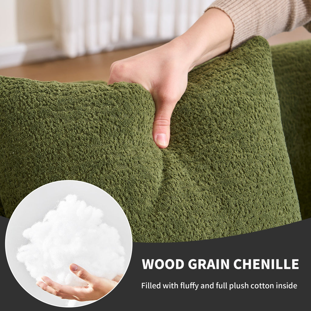 Compression Sponge L-Shape Sectional Sofa with Curved Chaise, Green Modular Chenille Couch No Assembly Required, 30D High-Density for Living Room Bedroom Apartment Lounge.