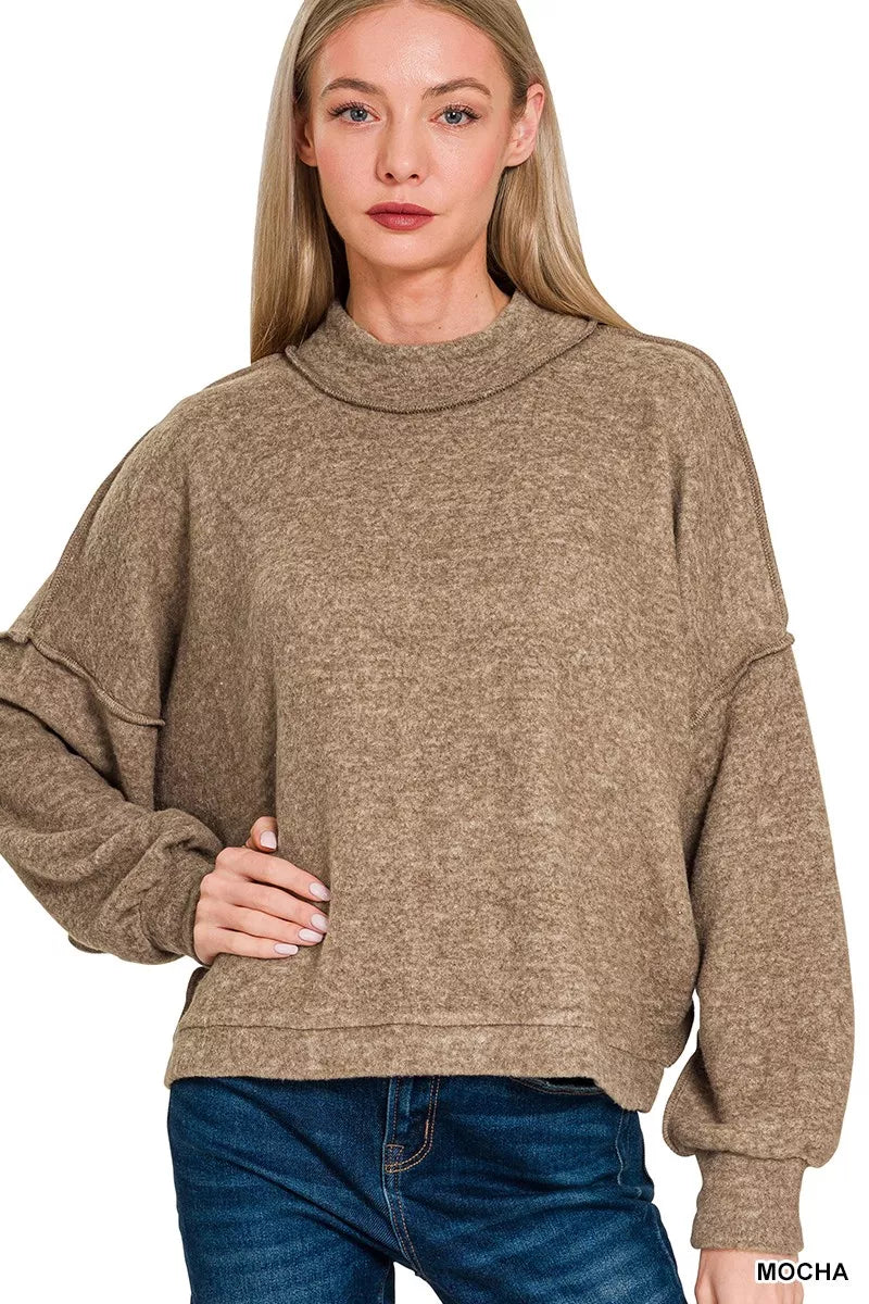 Zenana Brushed Melange Hacci Cropped Sweater Soft And Cozy