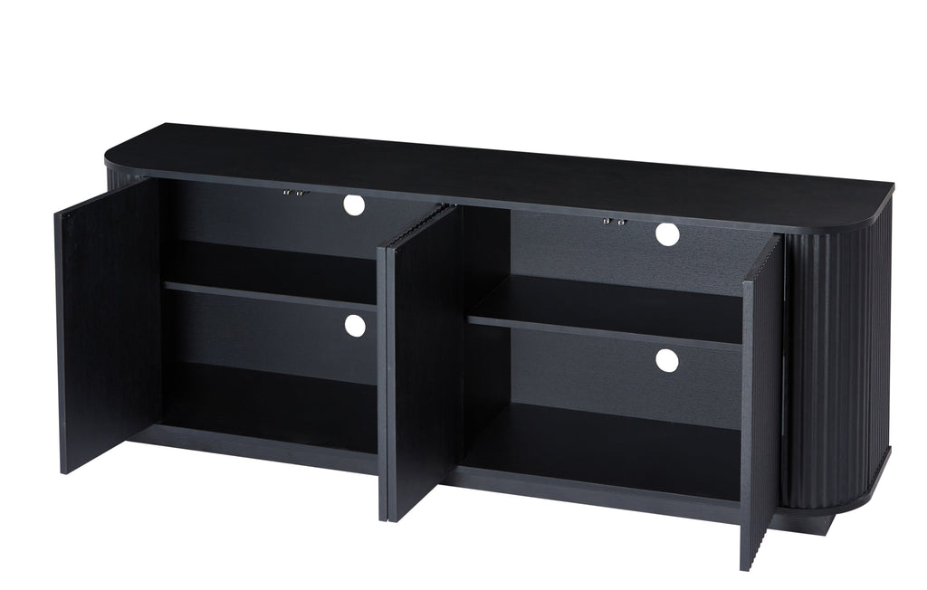 Sideboard Storage Cabinet TV Stand with wave pattern Buffet Cabinet Wooden Vertical Striped Cabinet for Kitchen/Bedroom/Entryway. Black, 64''W x 15''D x 24''H.