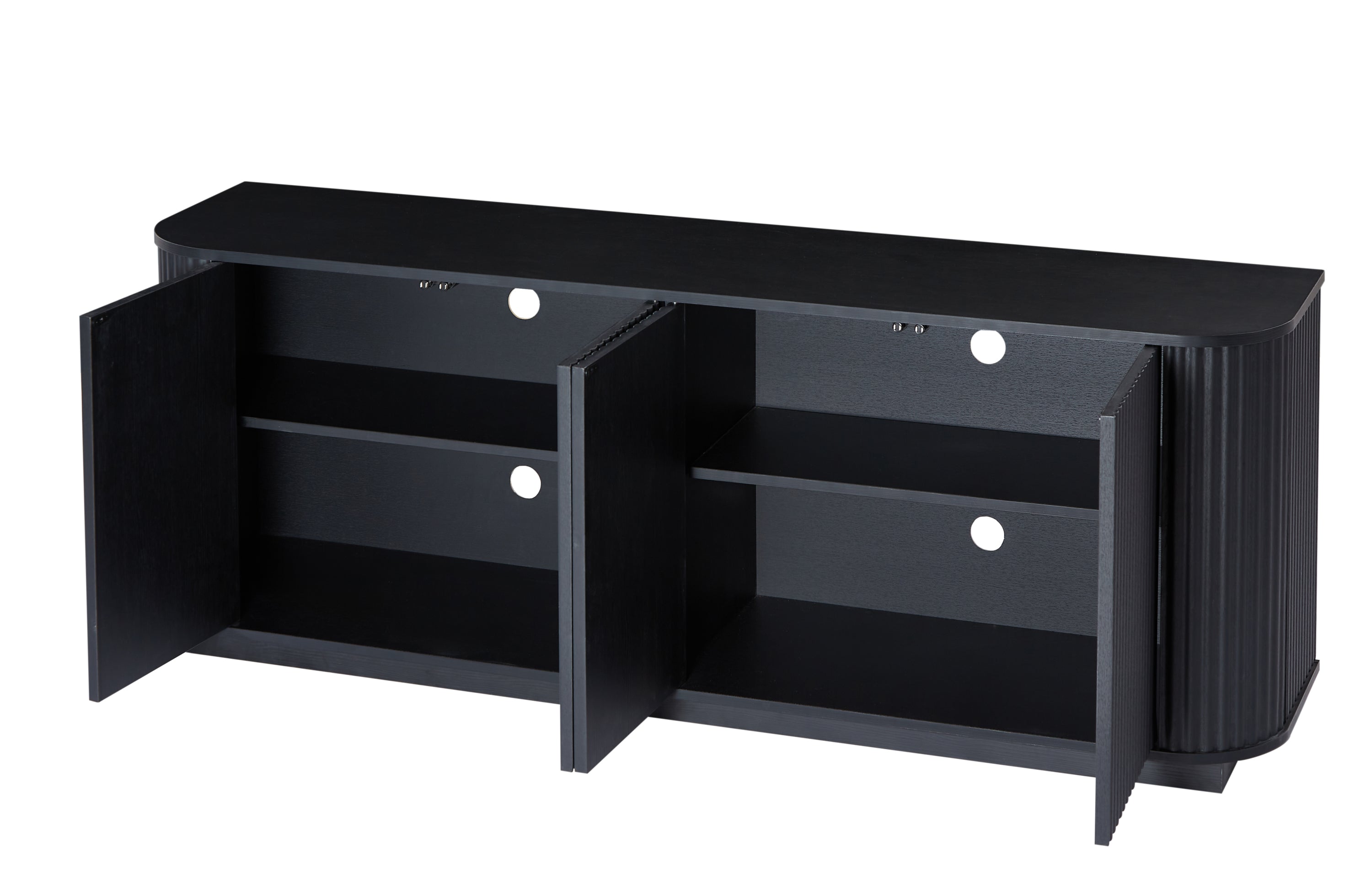 Sideboard Storage Cabinet TV Stand with wave pattern Buffet Cabinet Wooden Vertical Striped Cabinet for Kitchen/Bedroom/Entryway. Black, 64''W x 15''D x 24''H.
