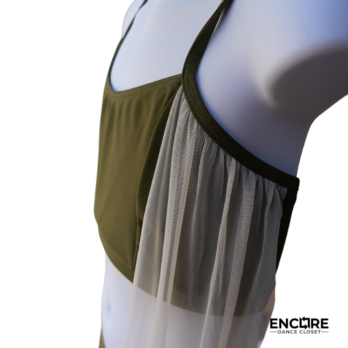 Olive Green Set with Flowing Mesh Panels