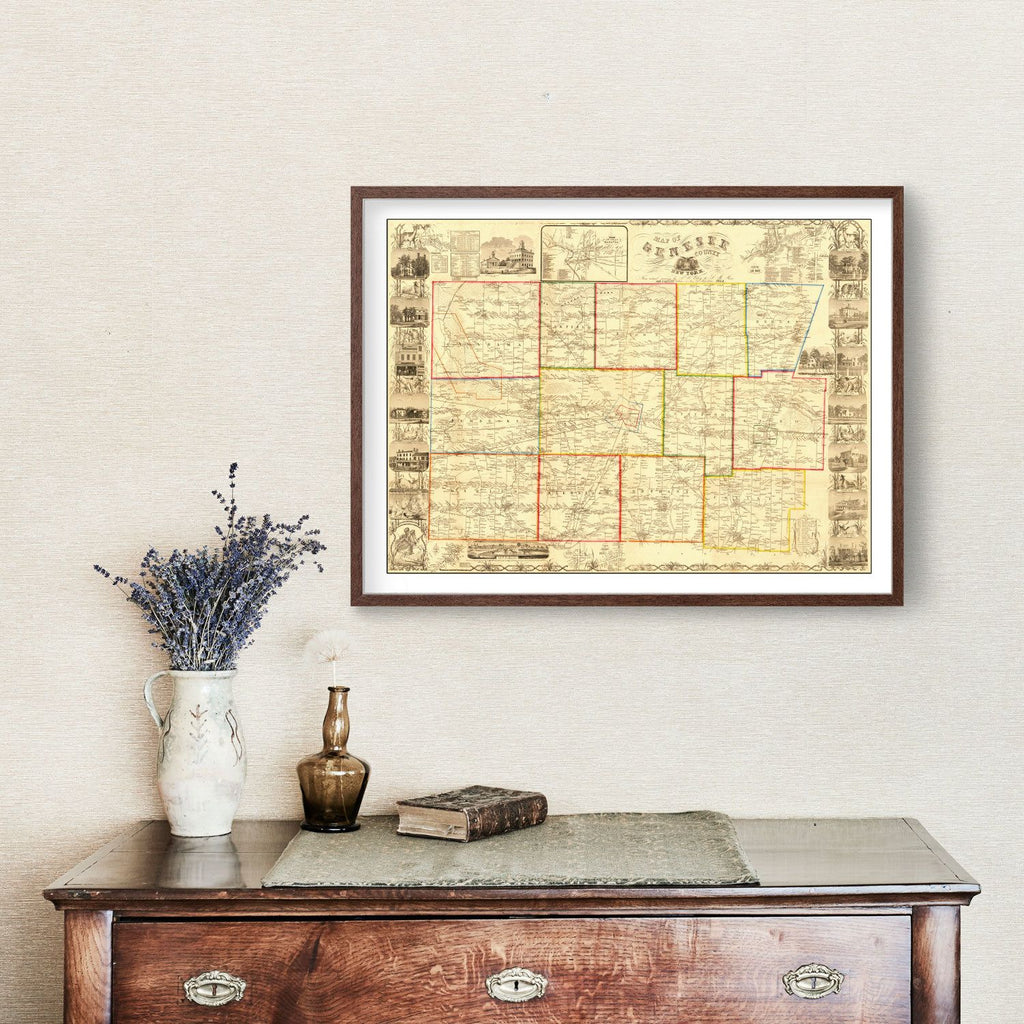 Vintage Map of Genesee County, New York 1854