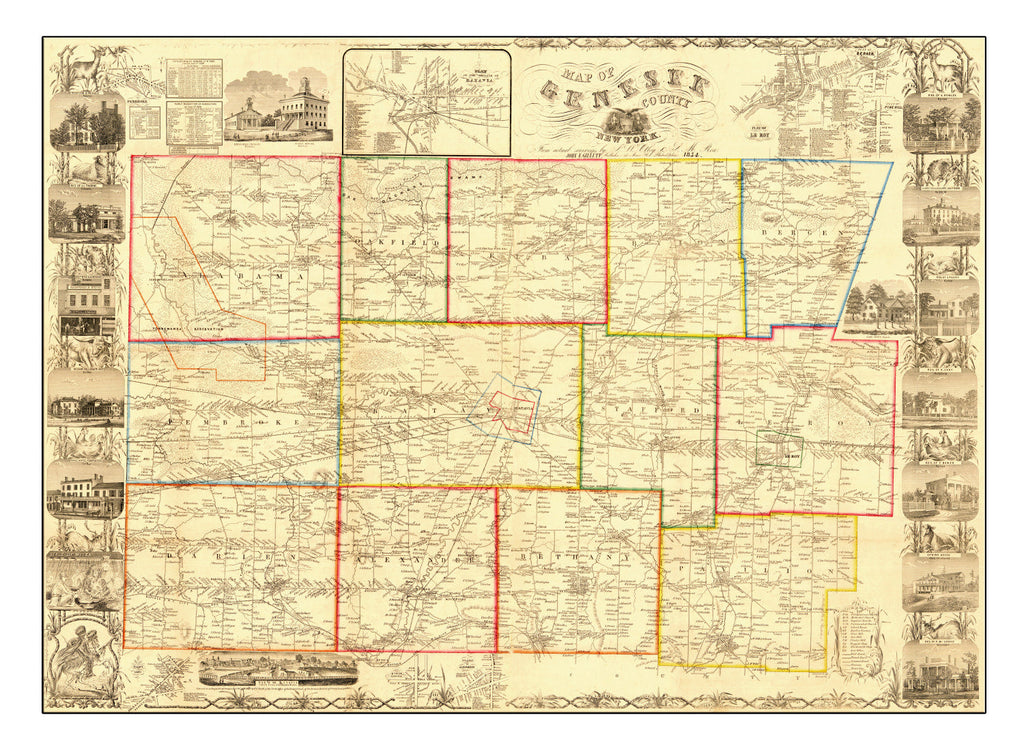 Vintage Map of Genesee County, New York 1854