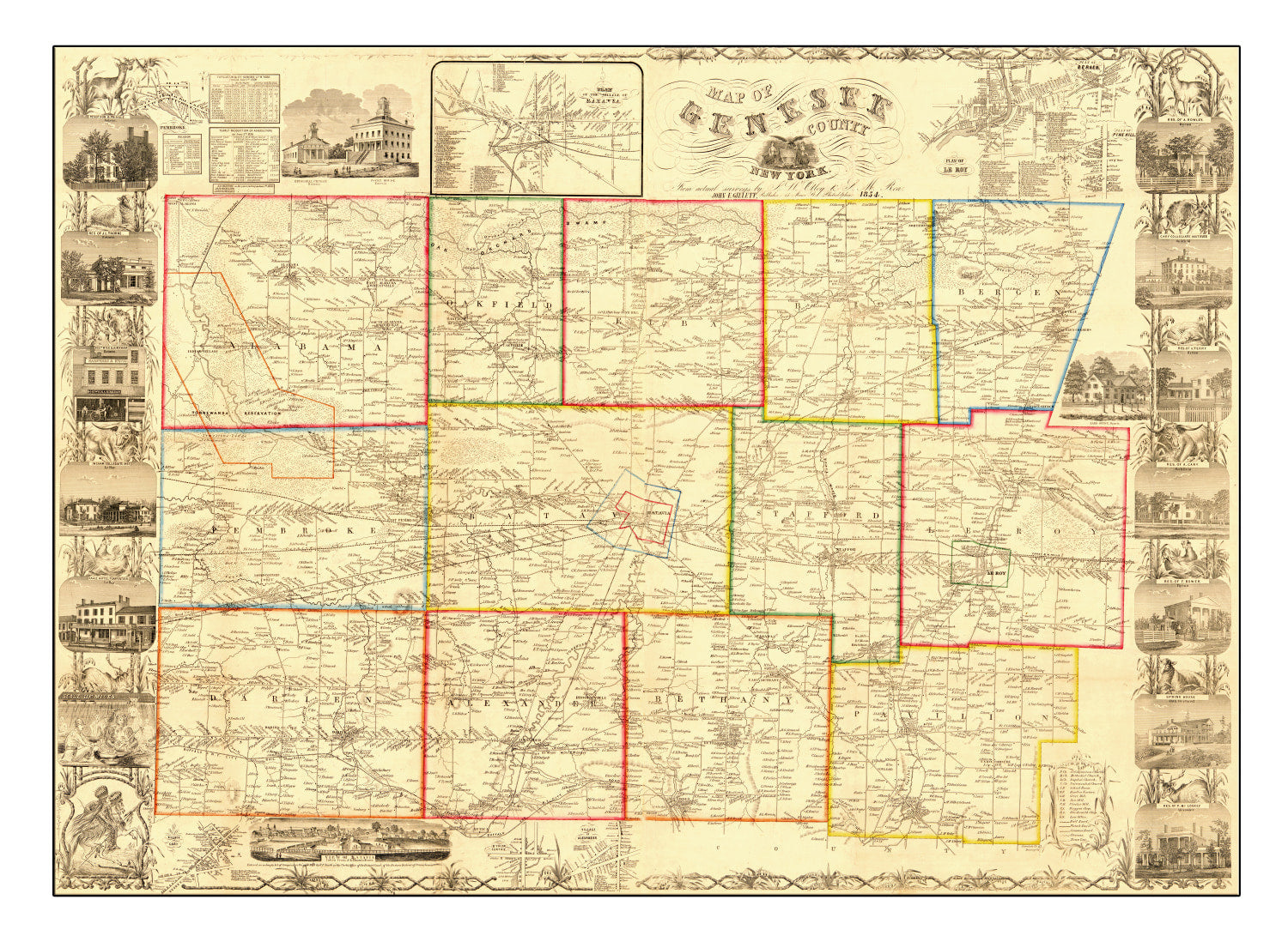 Vintage Map of Genesee County, New York 1854