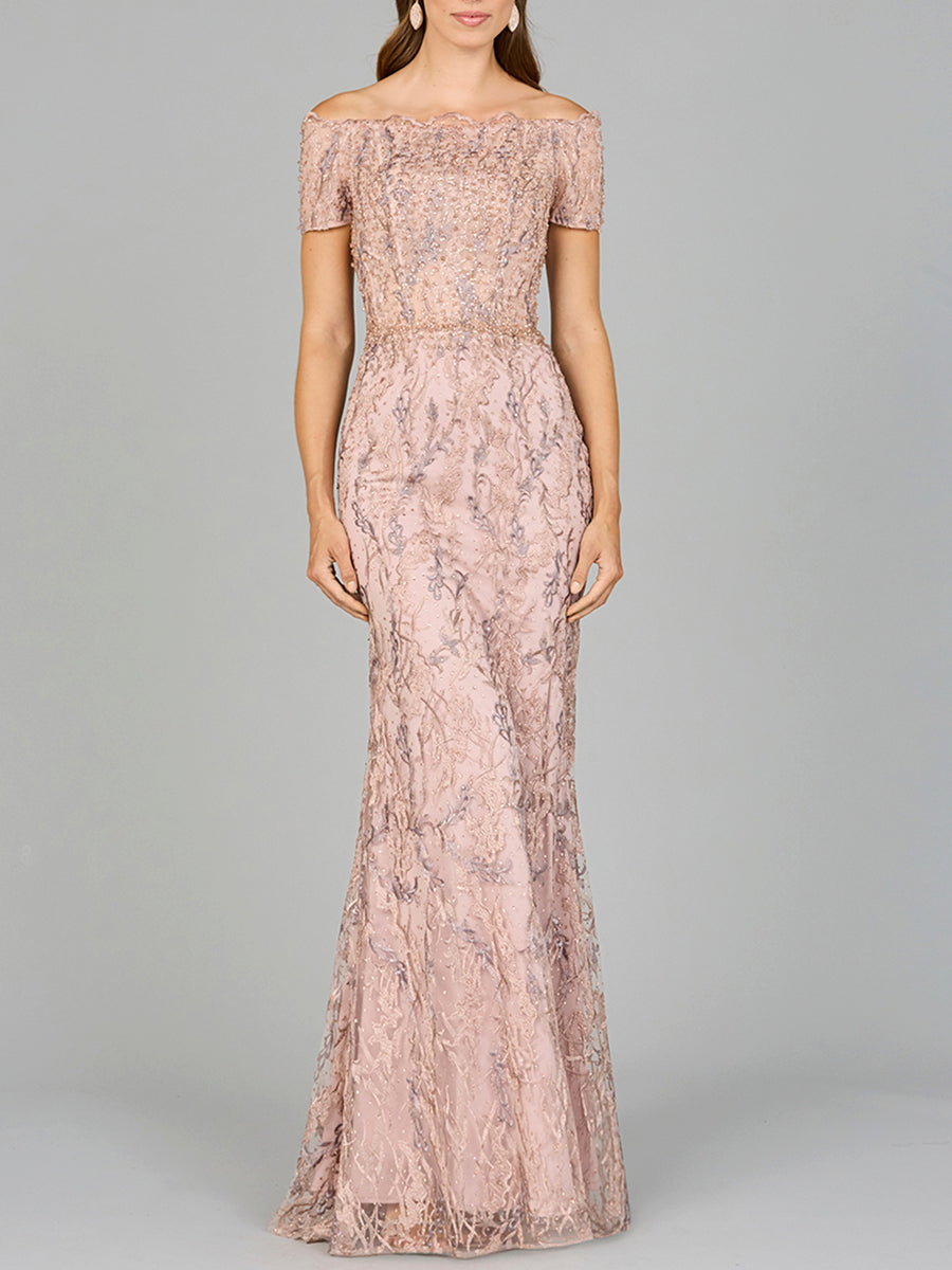 Off Shoulder Mermaid Gown with Short Sleeves
