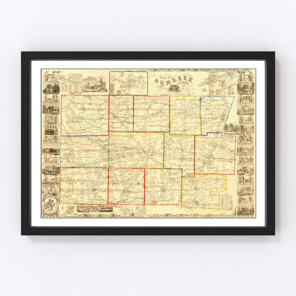 Vintage Map of Genesee County, New York 1854