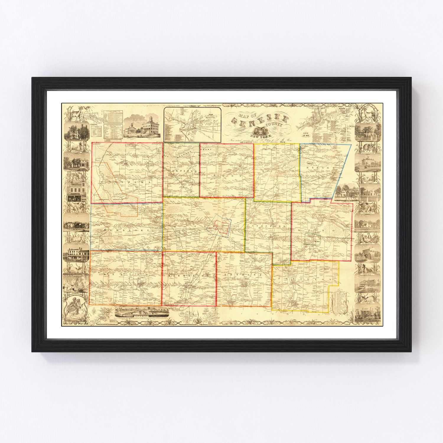 Vintage Map of Genesee County, New York 1854