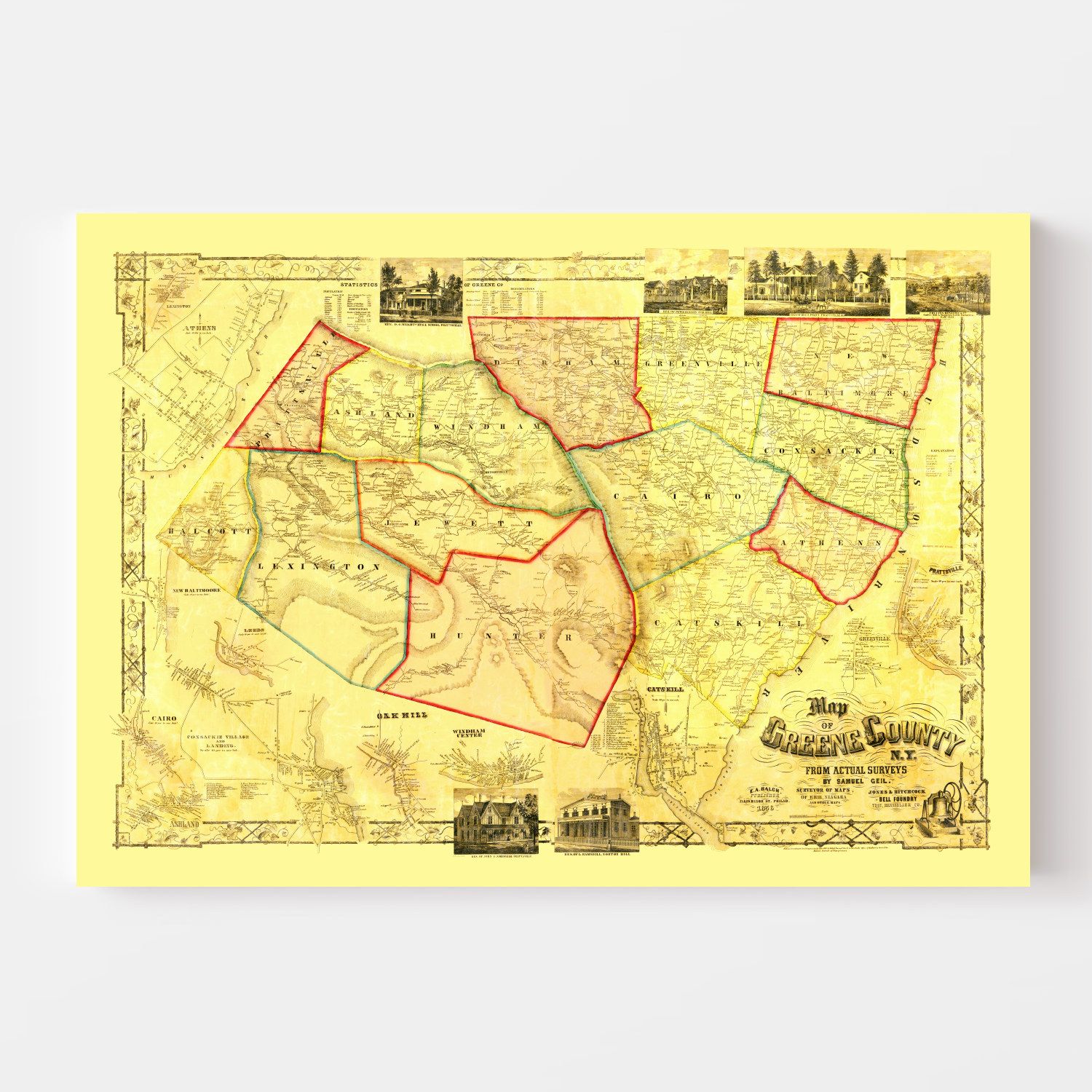 Vintage Map of Greene County, New York 1856