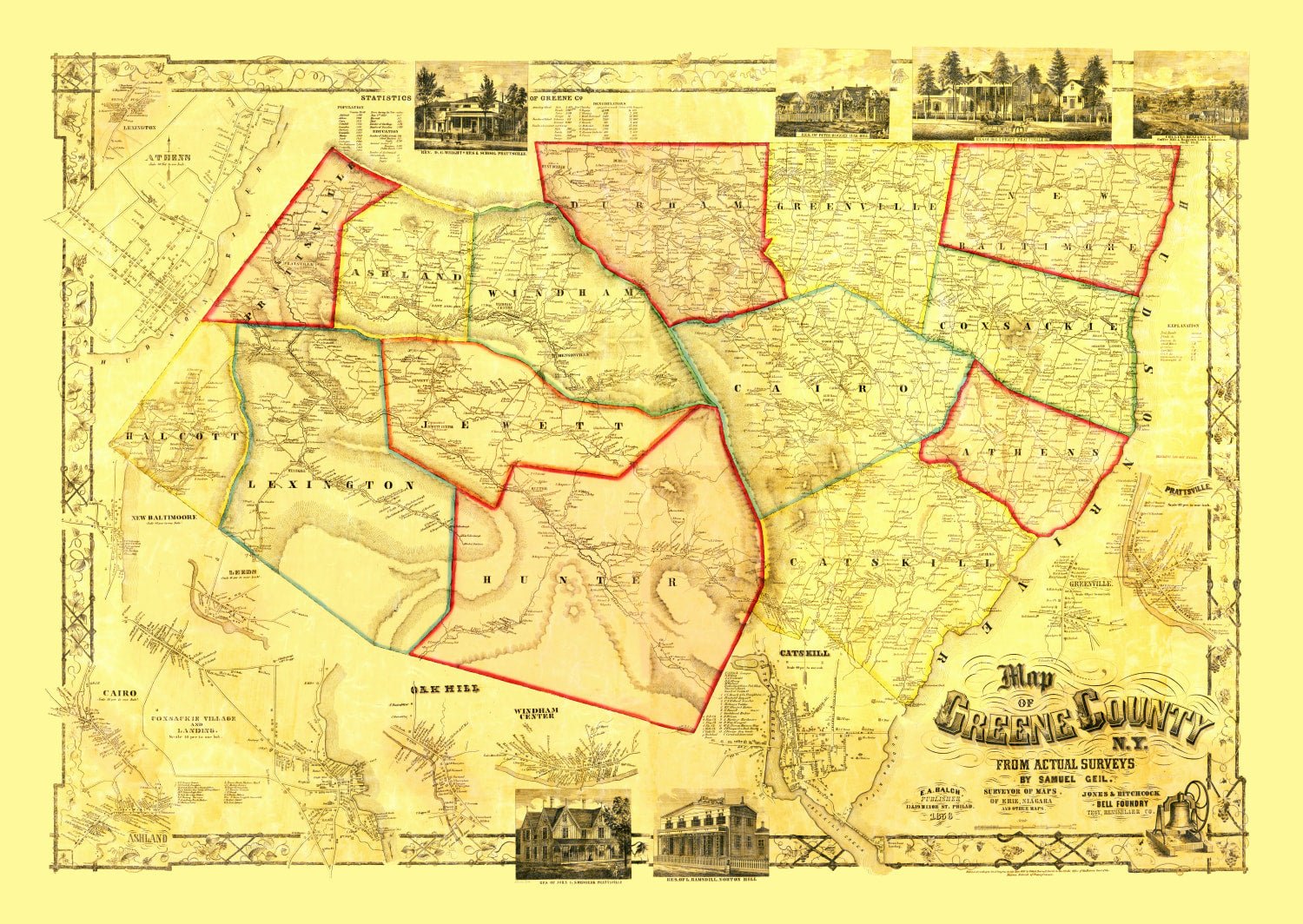 Vintage Map of Greene County, New York 1856