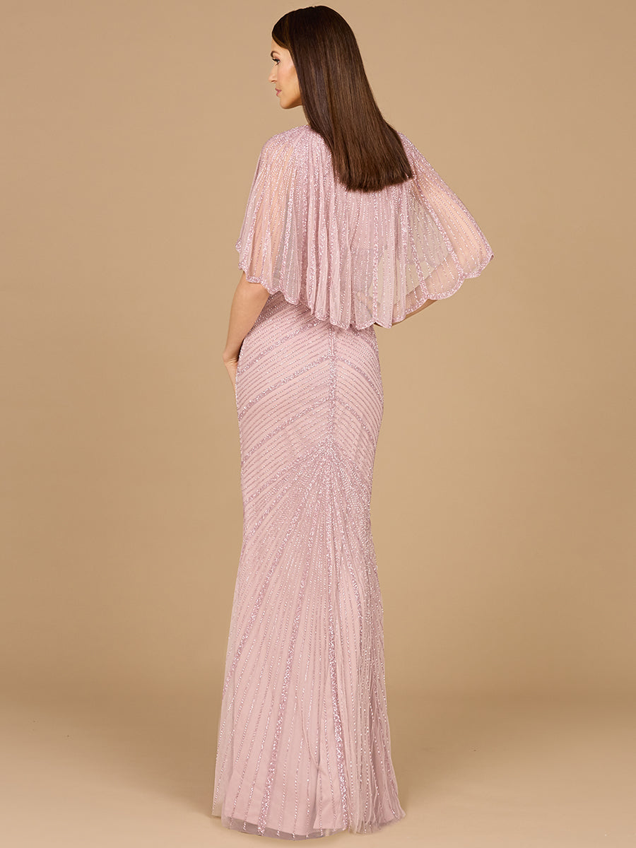 Cape Sleeve Beaded Gown