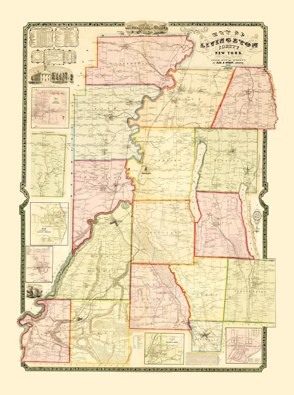 Vintage Map of Livingston County, New York 1852