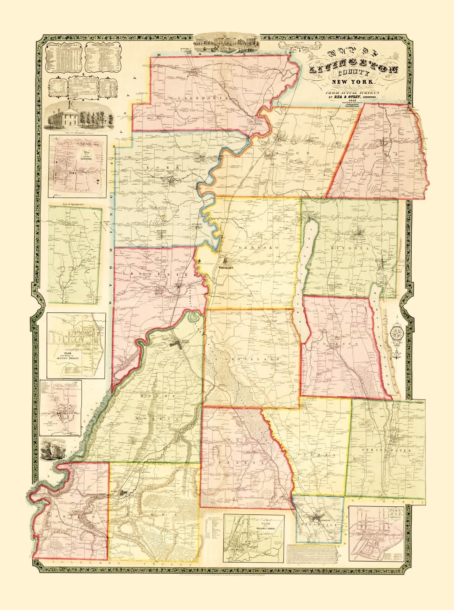 Vintage Map of Livingston County, New York 1852