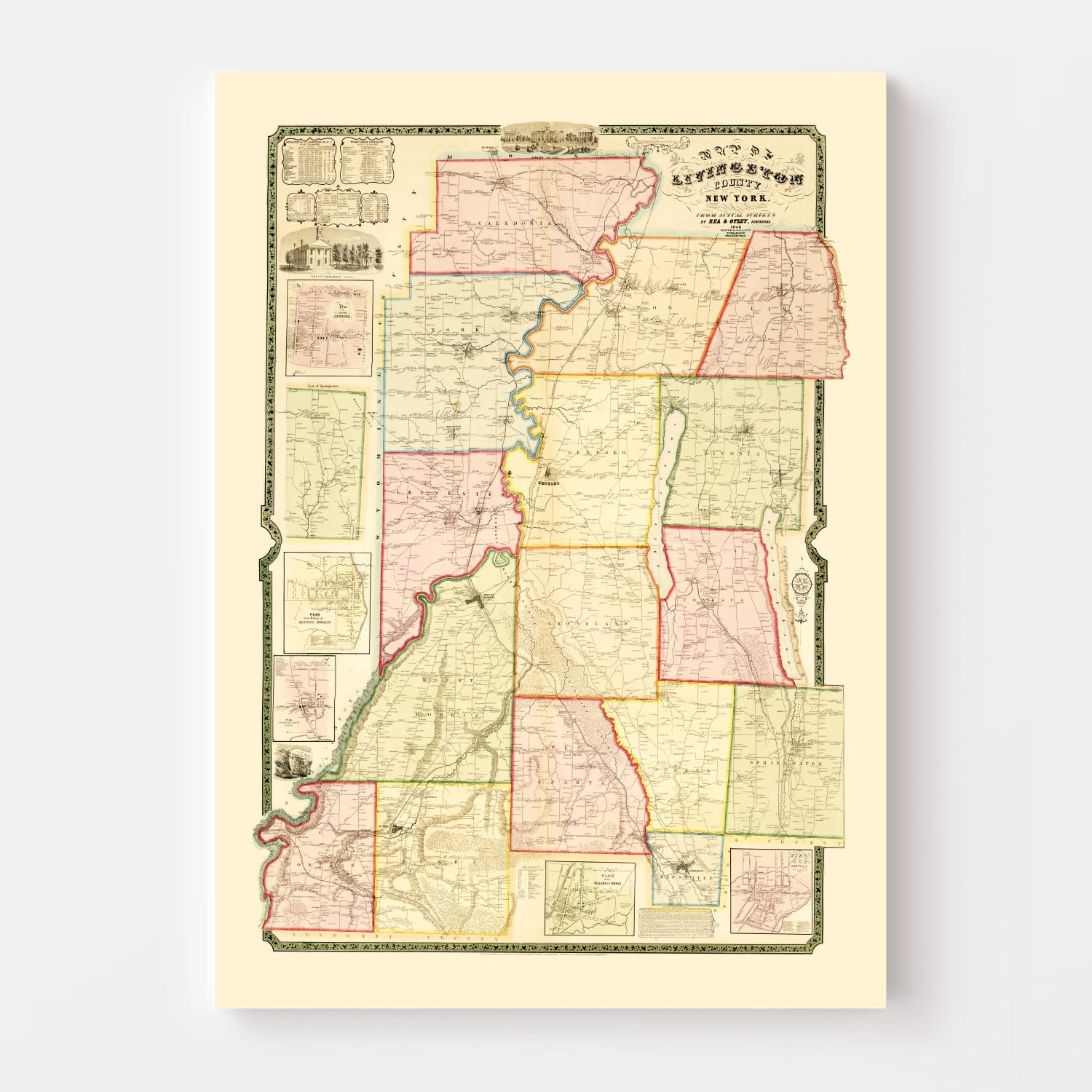 Vintage Map of Livingston County, New York 1852