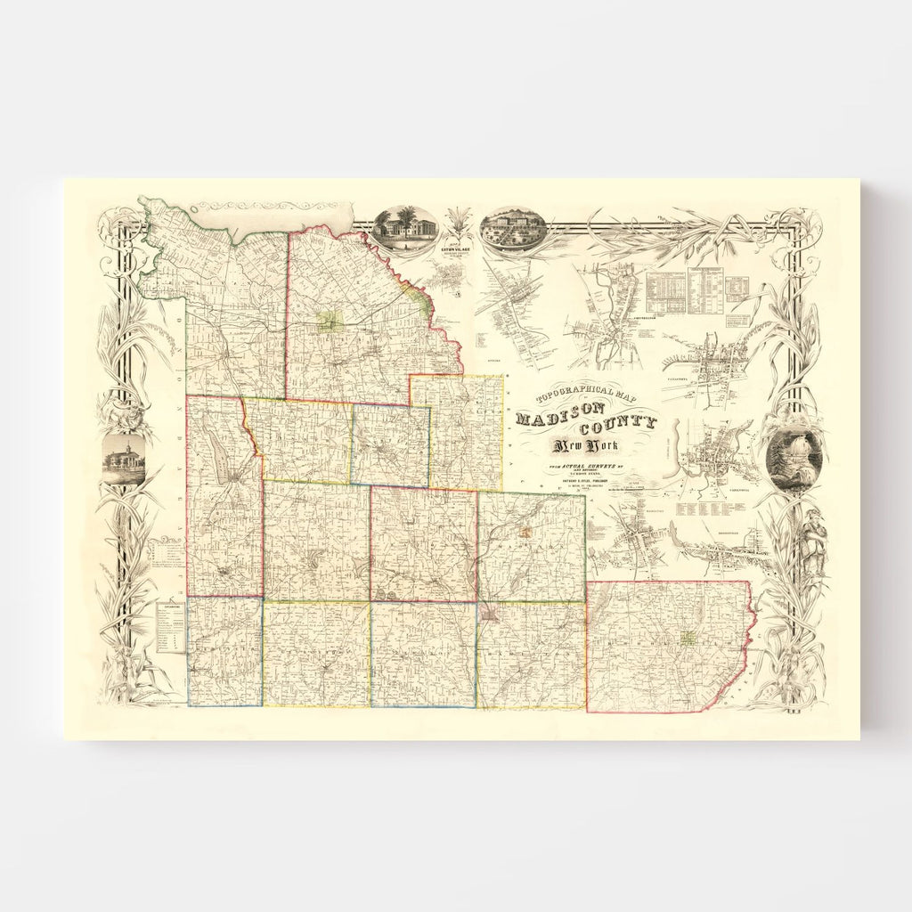Vintage Map of Madison County, New York 1853