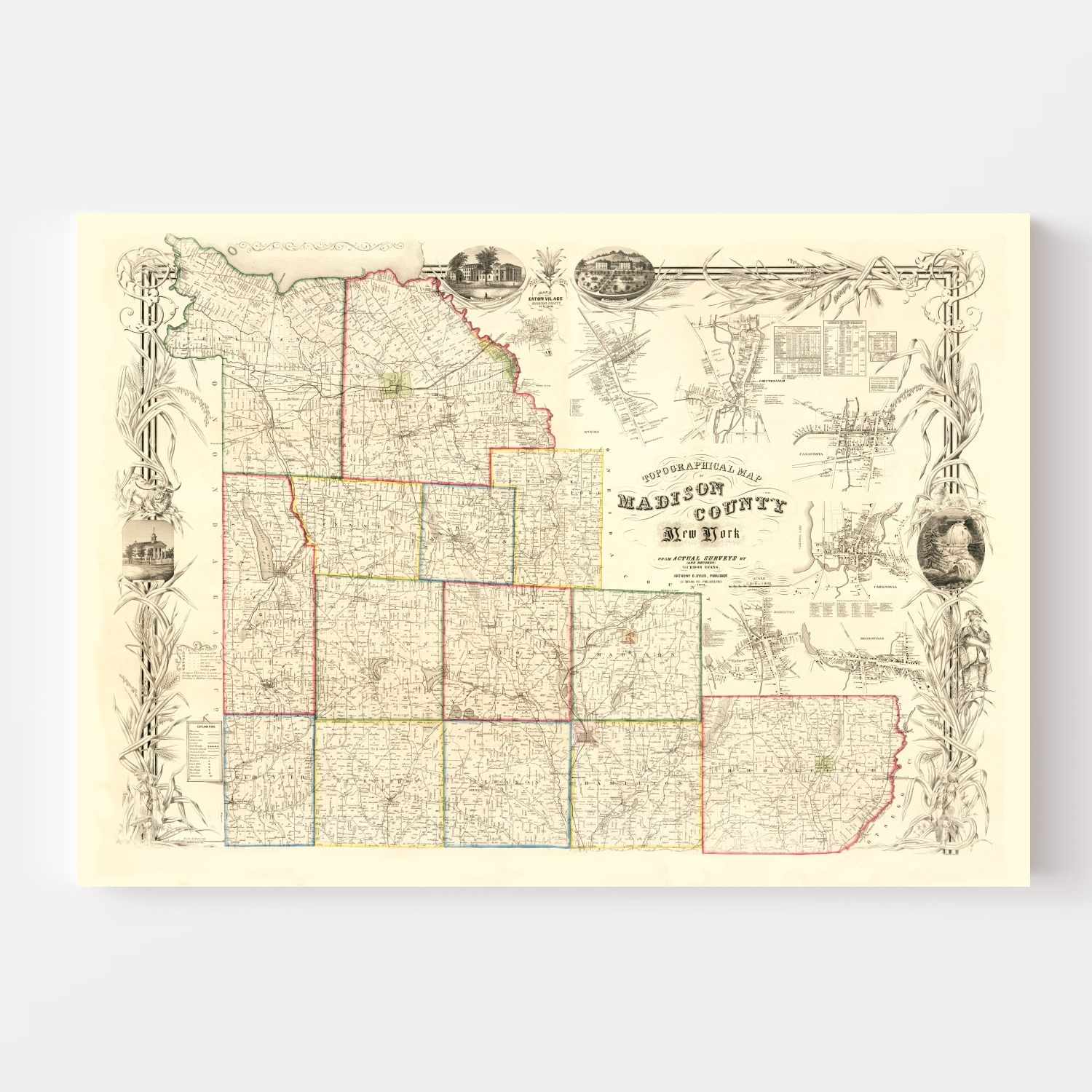 Vintage Map of Madison County, New York 1853