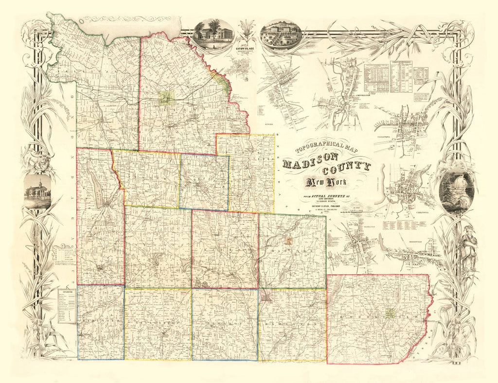Vintage Map of Madison County, New York 1853