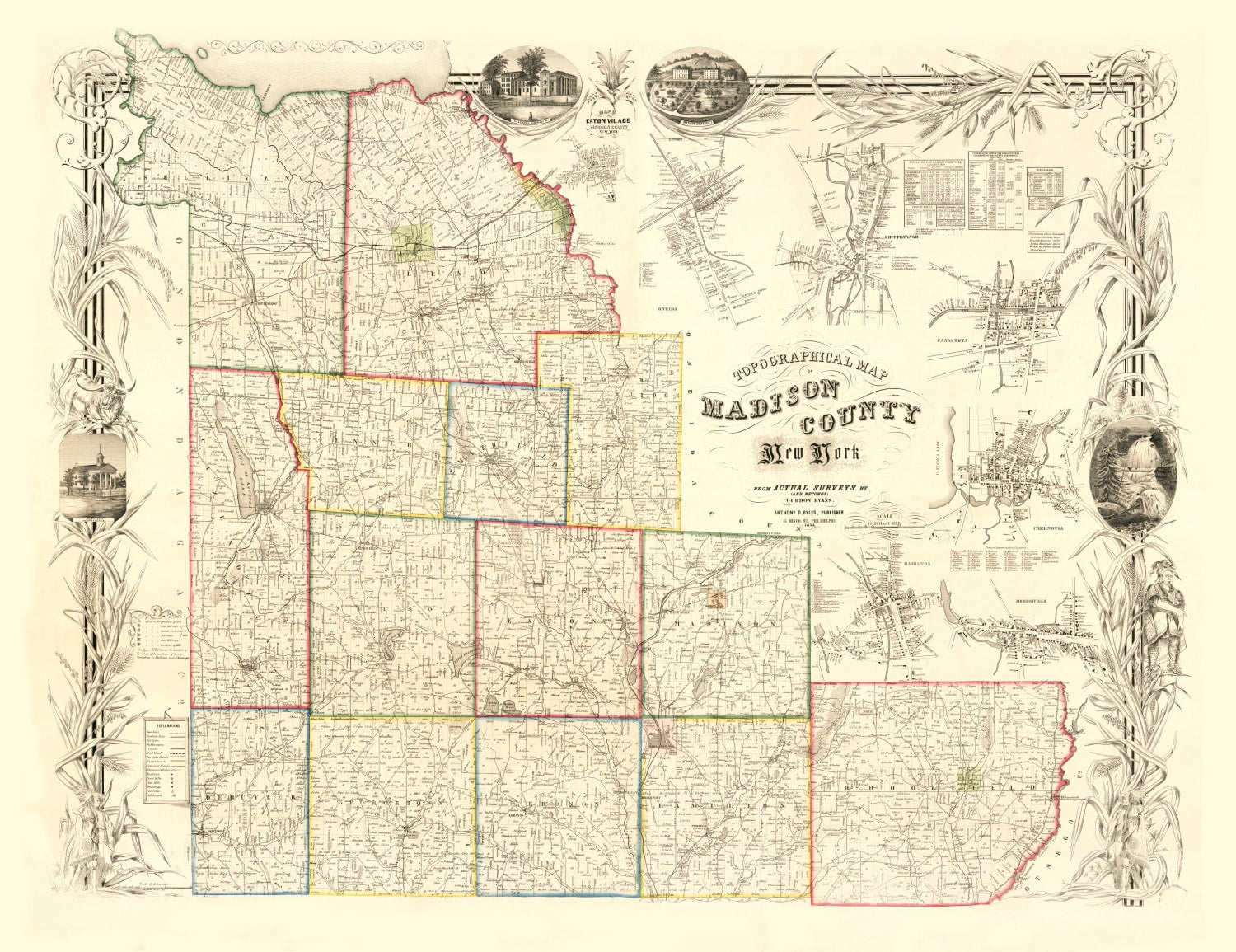 Vintage Map of Madison County, New York 1853