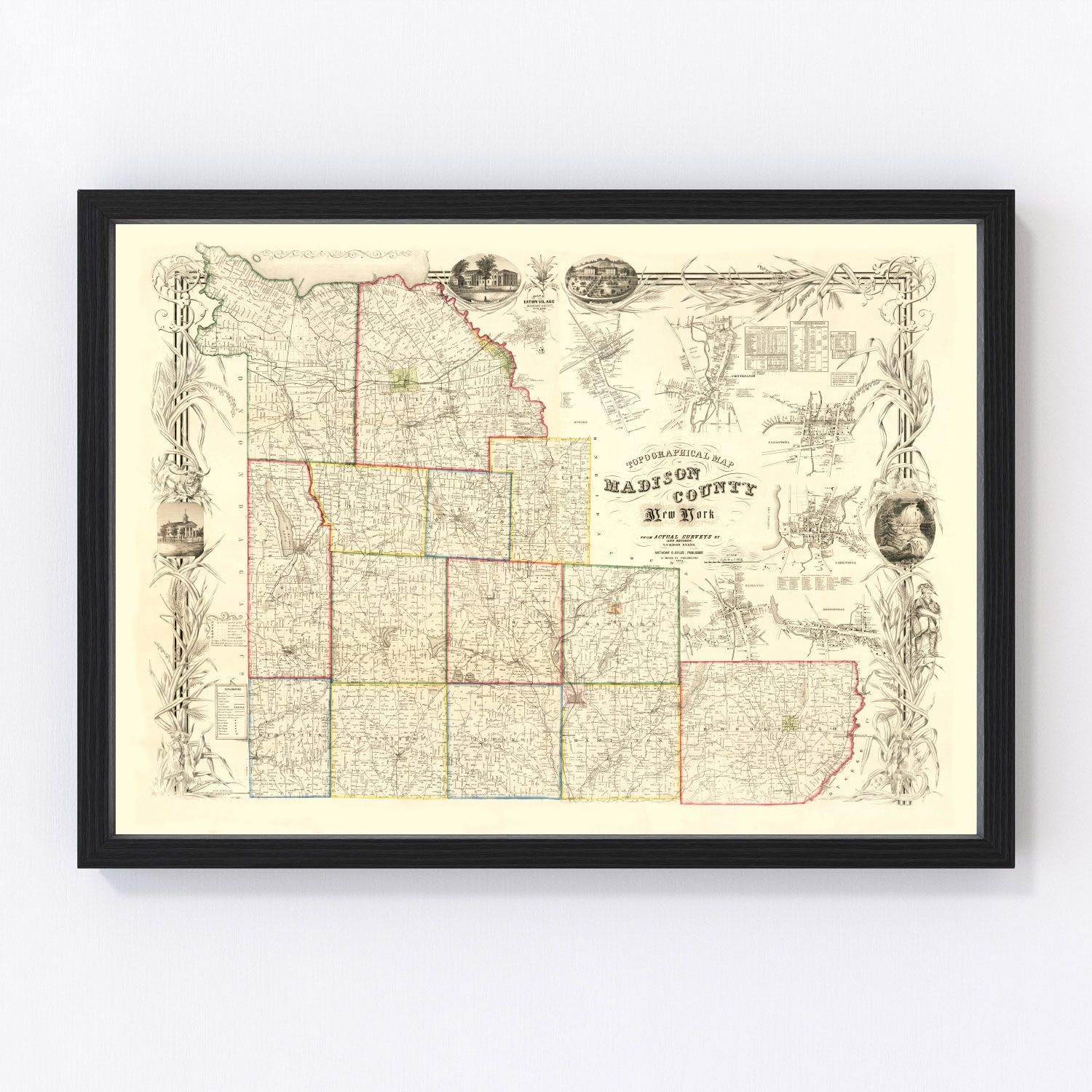 Vintage Map of Madison County, New York 1853